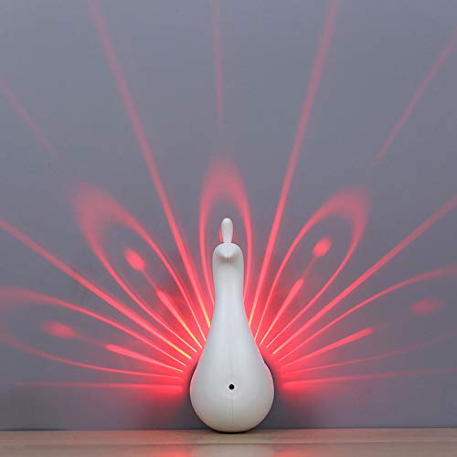 VELIHOME LED Peacock Night Light Projection Lamp - USB Rechargeable Wall & Table Decor with Touch/Remote Control, 1W, 1/3H Timer - Perfect for Bedroom, Nursery, Kids Room & Home Decor