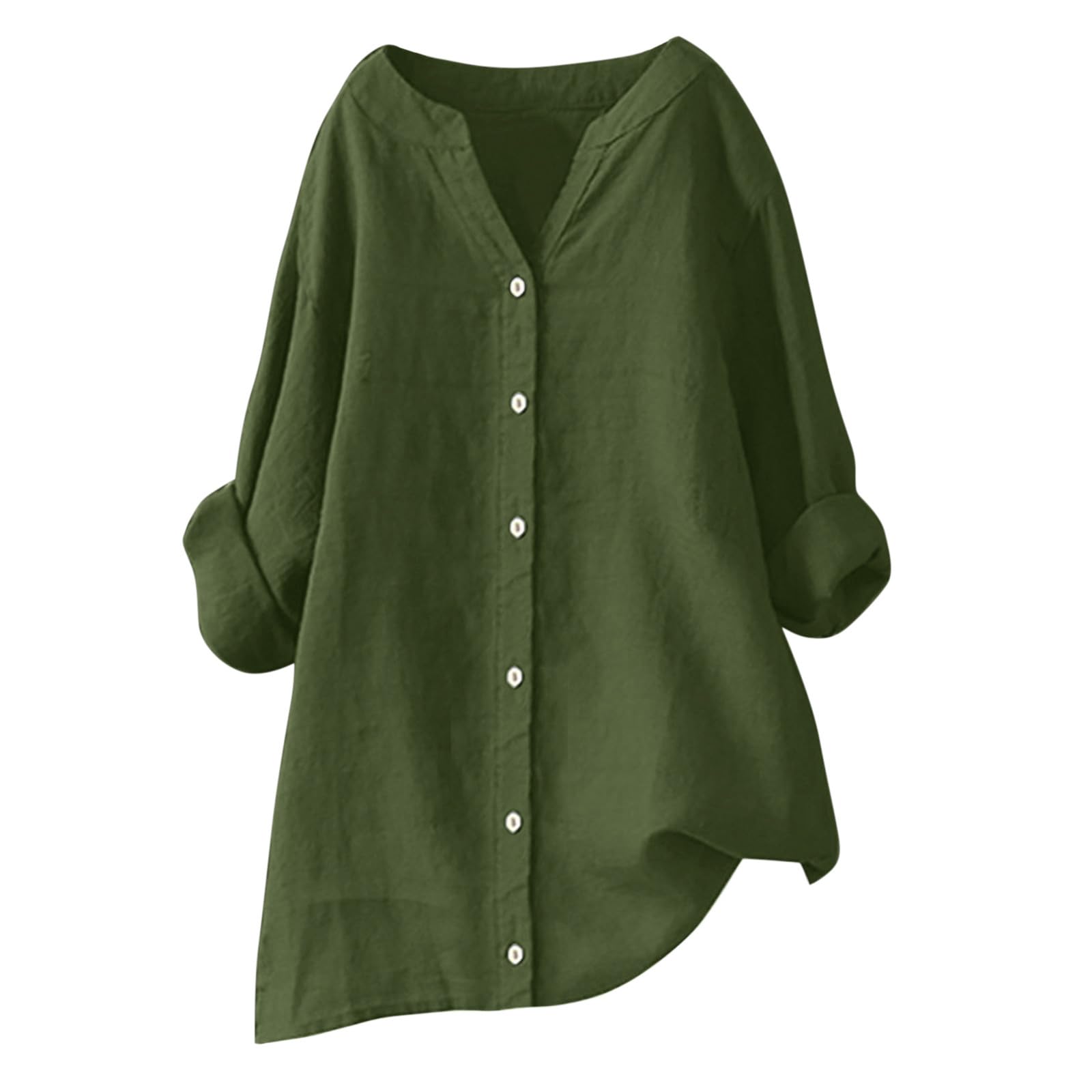 2024 Trendy Women's Summer Linen Tops - V Neck Long Sleeve Casual Button Up Tunic Shirts for Vacation & Beach Wear | Perfect for Travel, Office & Weekend Outfits