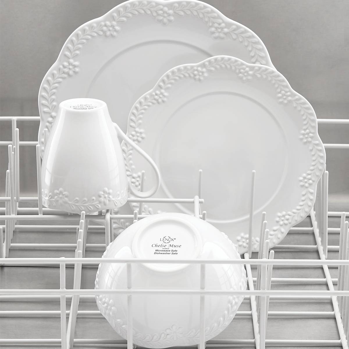 Chelse Muse Floral White 12-Piece Dinnerware Set - Elegant Porcelain Plates, Bowls & Cups for Formal Dining, Wedding Registry & Holiday Entertaining