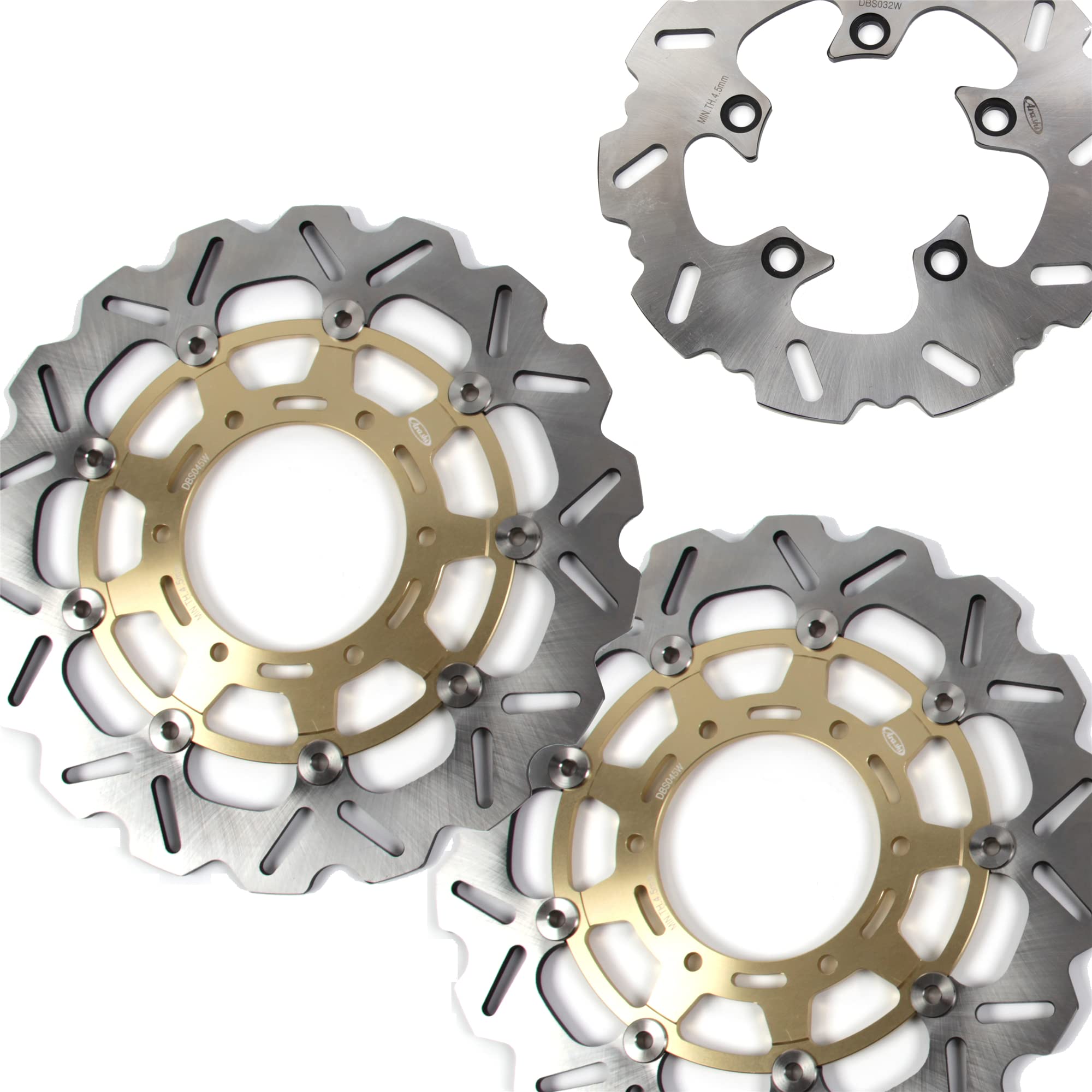 Arashi Front & Rear Brake Disc Rotors for Suzuki GSXR 750 2008-2017 | Motorcycle Replacement Parts | GSXR750 GSX-R750 R600 R1000 GSX-R 600 1000 | Gold Finish | High-Performance Braking for Street & Track Racing