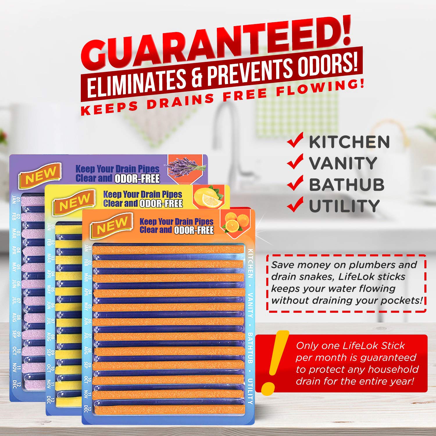 BioFlow Drain Cleaner Stick - Enzyme-Powered Drain Sticks Deodorizer for Kitchen, Shower & Bathroom Sinks | Eliminates Odors & Clears Clogs | Perfect for Hair, Soap Scum & Food Waste Removal