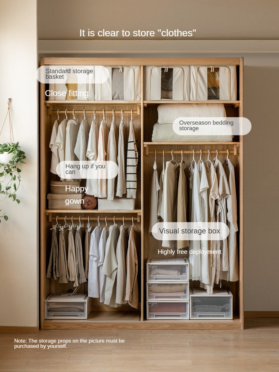 Solid Oak Wood Sliding Door Wardrobe Closet - Modern Storage Solution for Bedroom, Living Room & Office