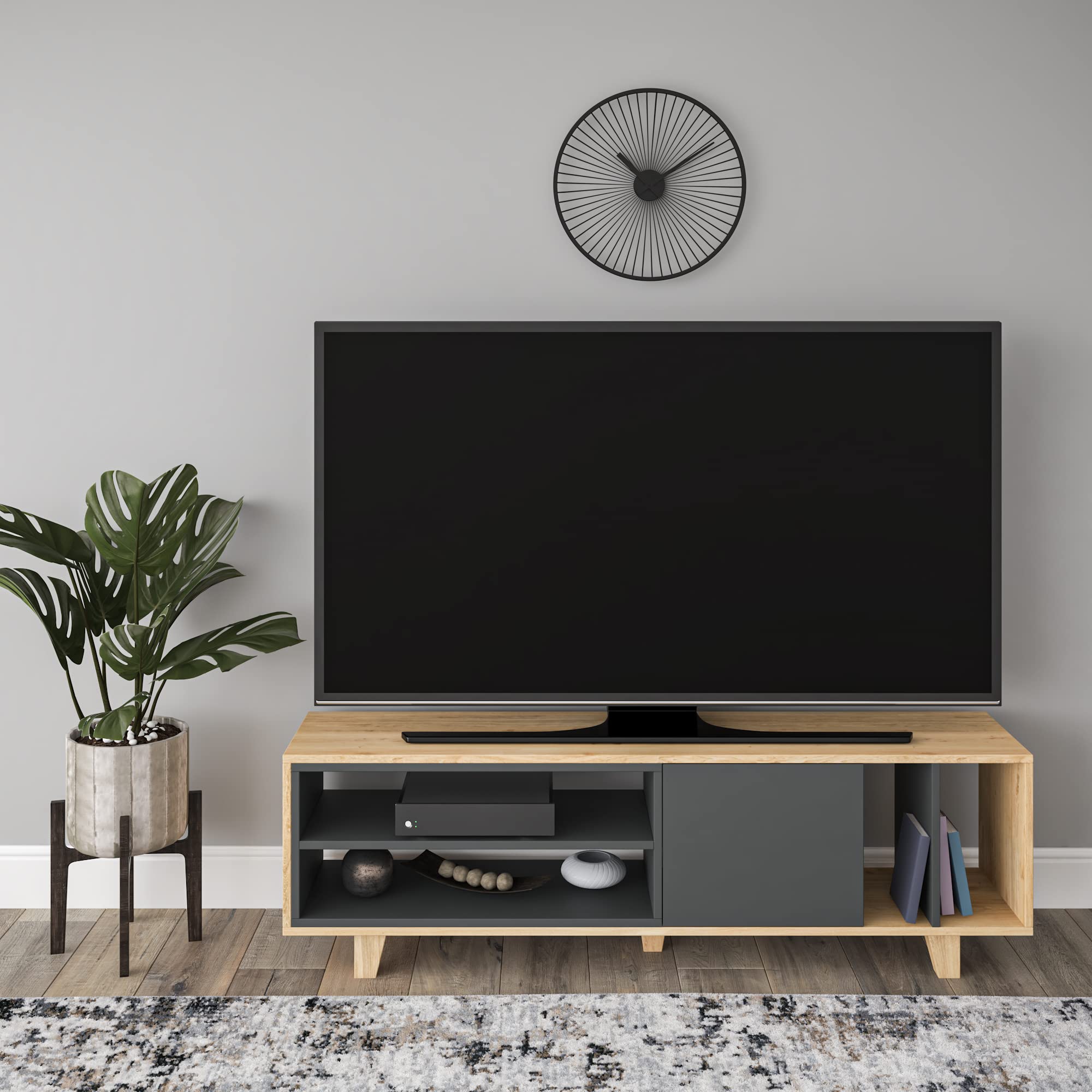 Modern Oak & Anthracite TV Stand with Storage - 18.5