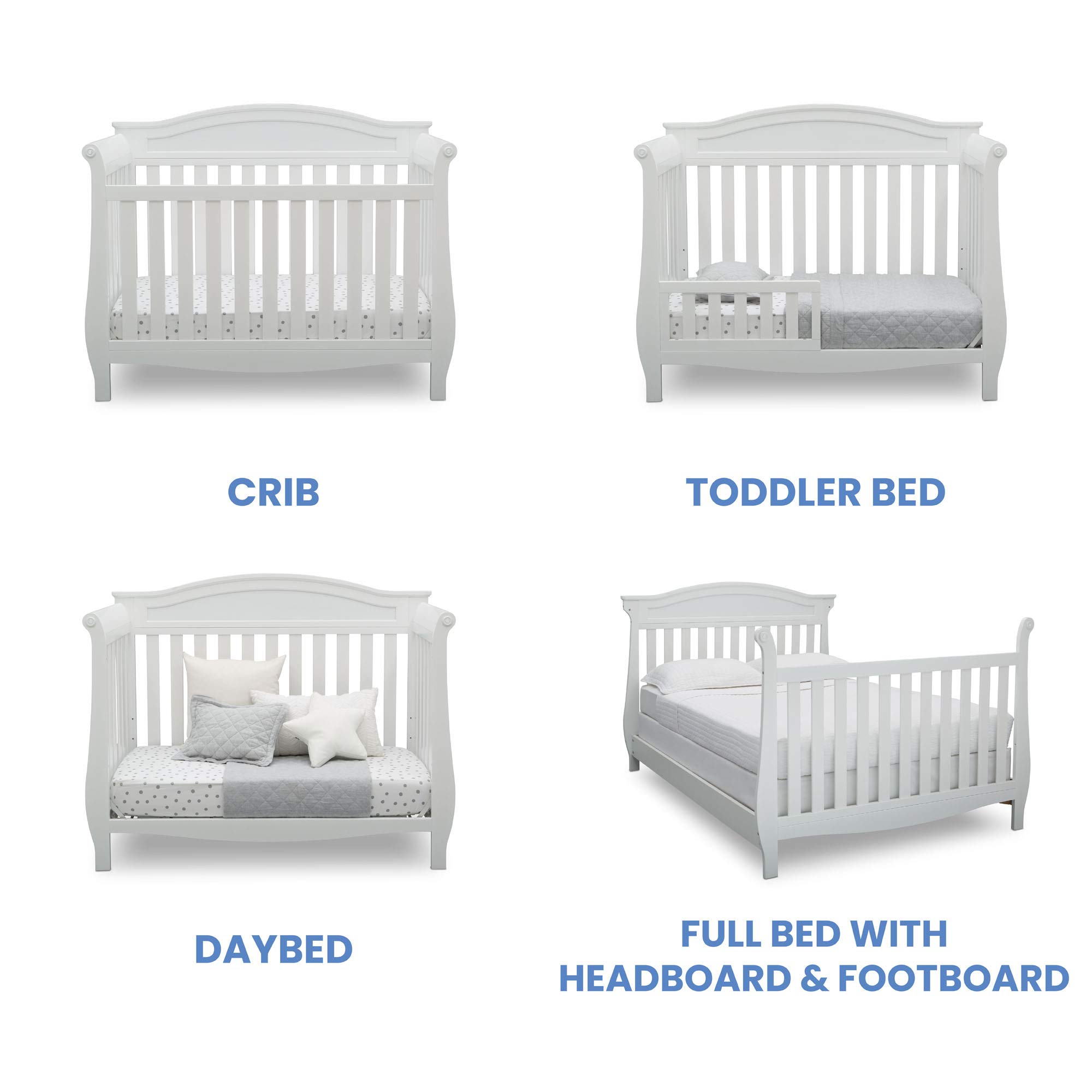 Delta Children Lancaster 4-in-1 Convertible Baby Crib in Bianca White with Serta Perfect Slumber Dual-Sided Crib Mattress - Nursery Furniture Set for Newborns to Toddlers | Safe Sleep Solution for Baby's Bedroom & Daycare Use