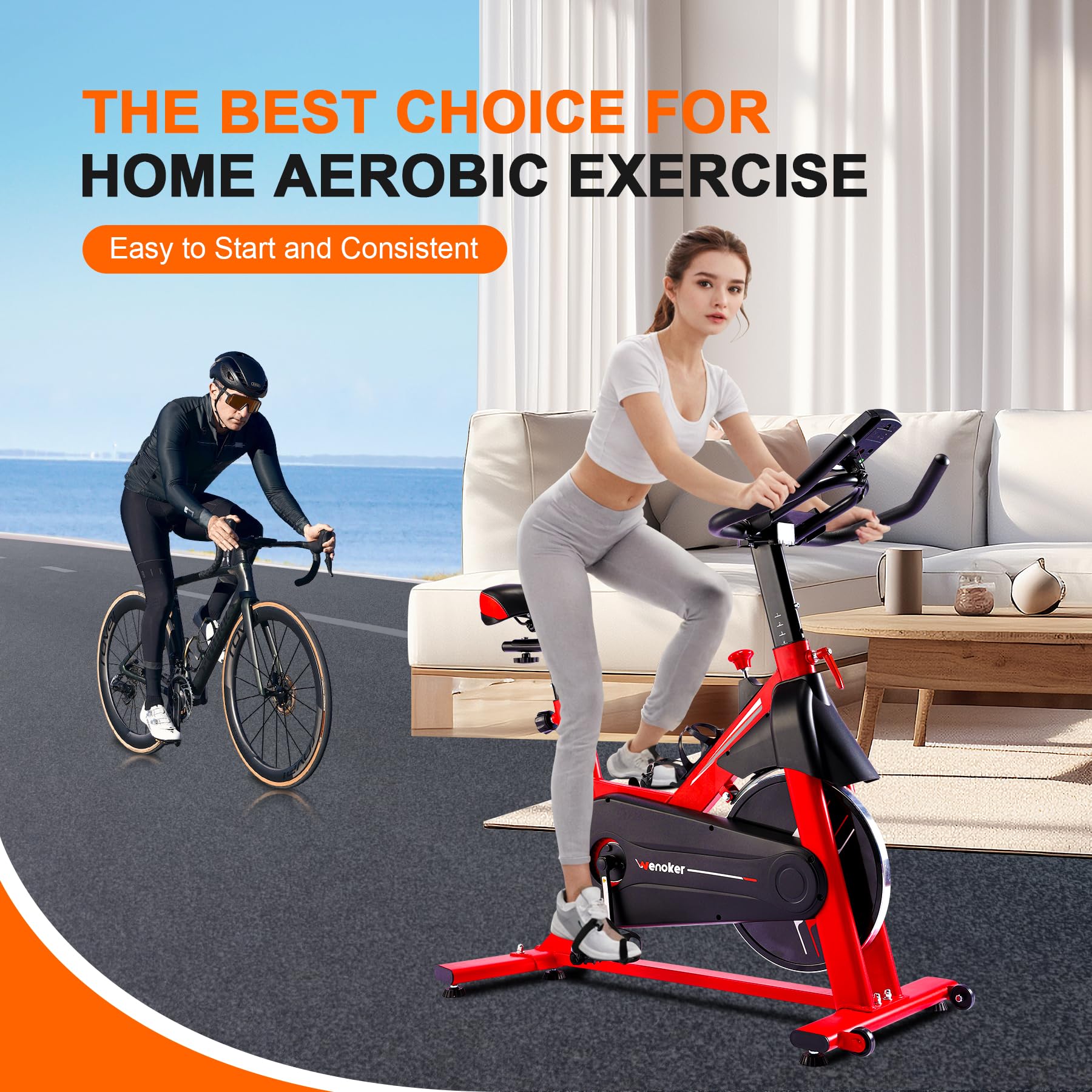 WENOKER Indoor Cycling Bike - Silent Belt Drive Exercise Bike with Heavy Flywheel & Digital Monitor for Home Gym Cardio Workout | Perfect for Small Spaces, Apartment Fitness & Low-Impact Training