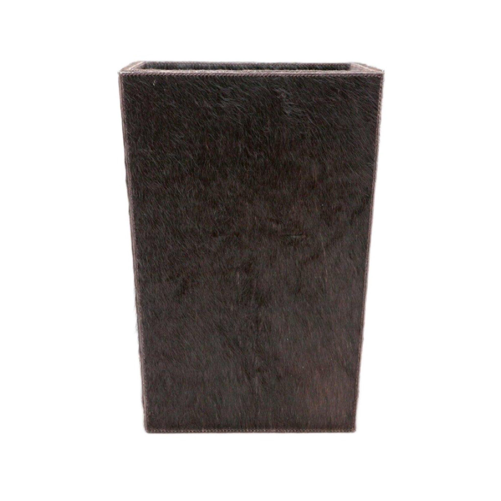 Premium Brown Leather Rectangular Tapered Wastebasket - Elegant Office & Home Trash Can for Living Room, Bedroom, or Study