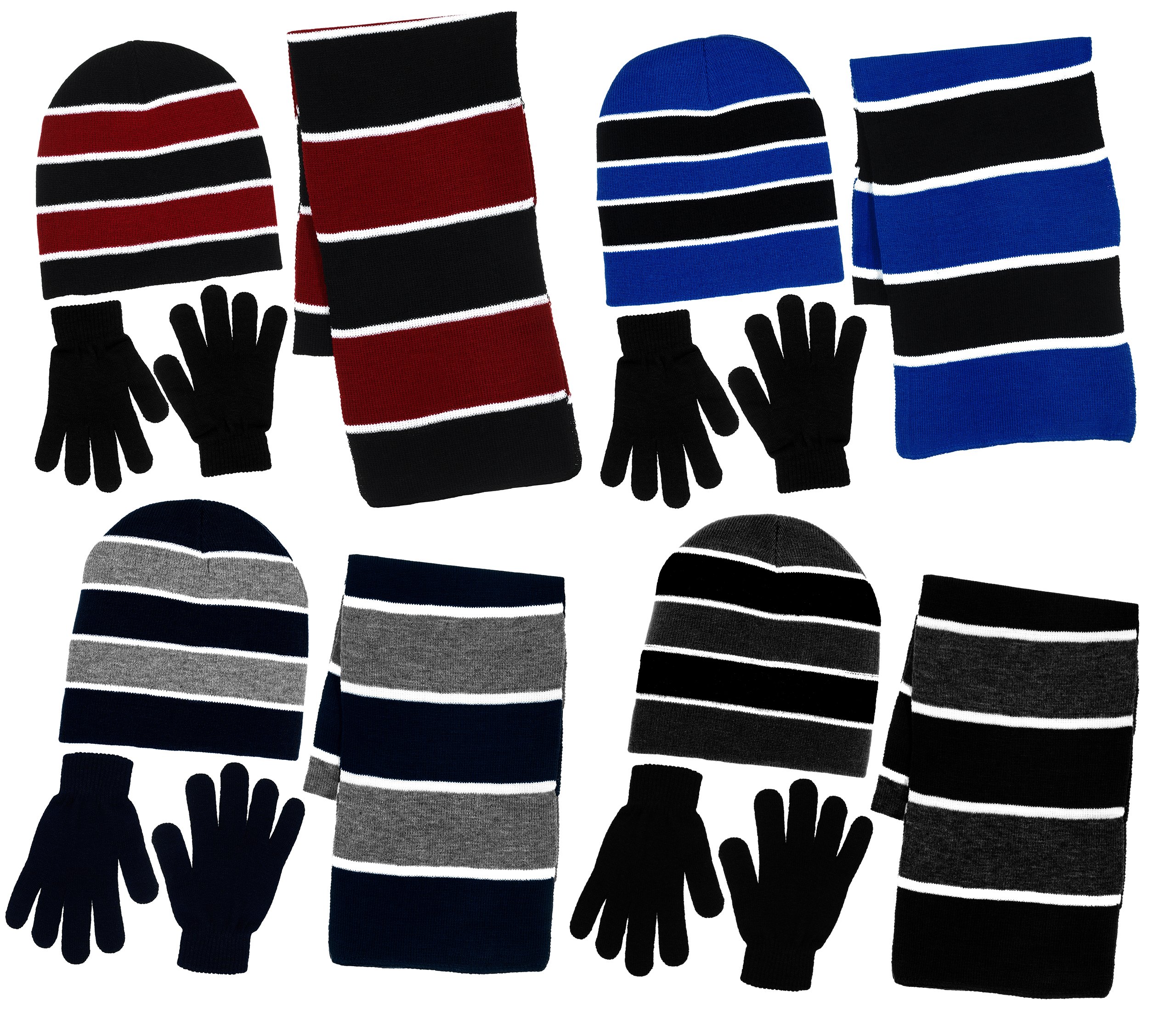 Boys Winter Hat Scarf Gloves Set - 4 Colors for Cold Weather