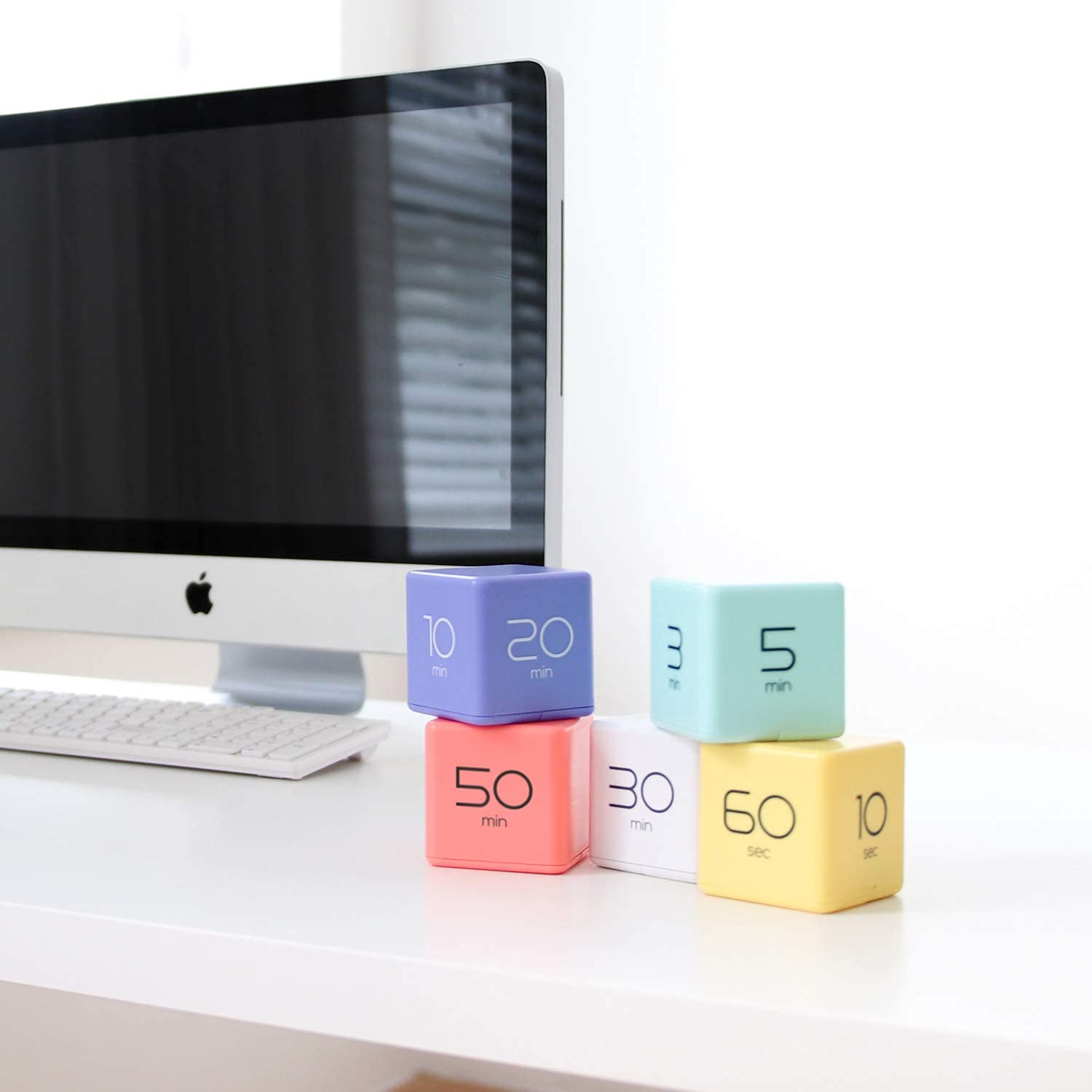 Mooas Yellow & Mint Cube Timer Bundle (10,20,30,60 Minutes) - 8 Settings - Study Timer, Kitchen Timer, Workout Timer & Kids Timer for Classroom, Office, Gym and Home Use