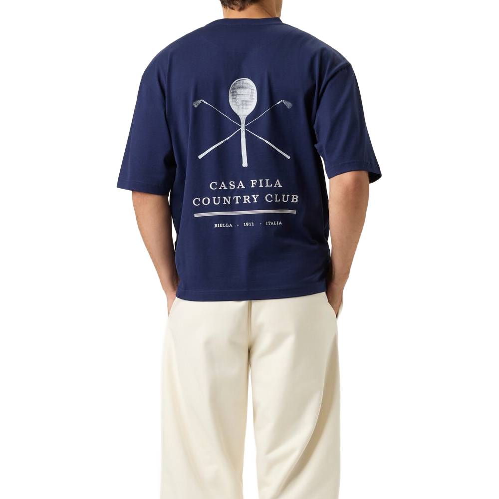 Fila Unisex Country Club Racquet Box Tee Top - Comfortable Cotton T-Shirt for Tennis & Casual Wear (Fila Navy) - Perfect for Sports, Gym, and Everyday Outfits