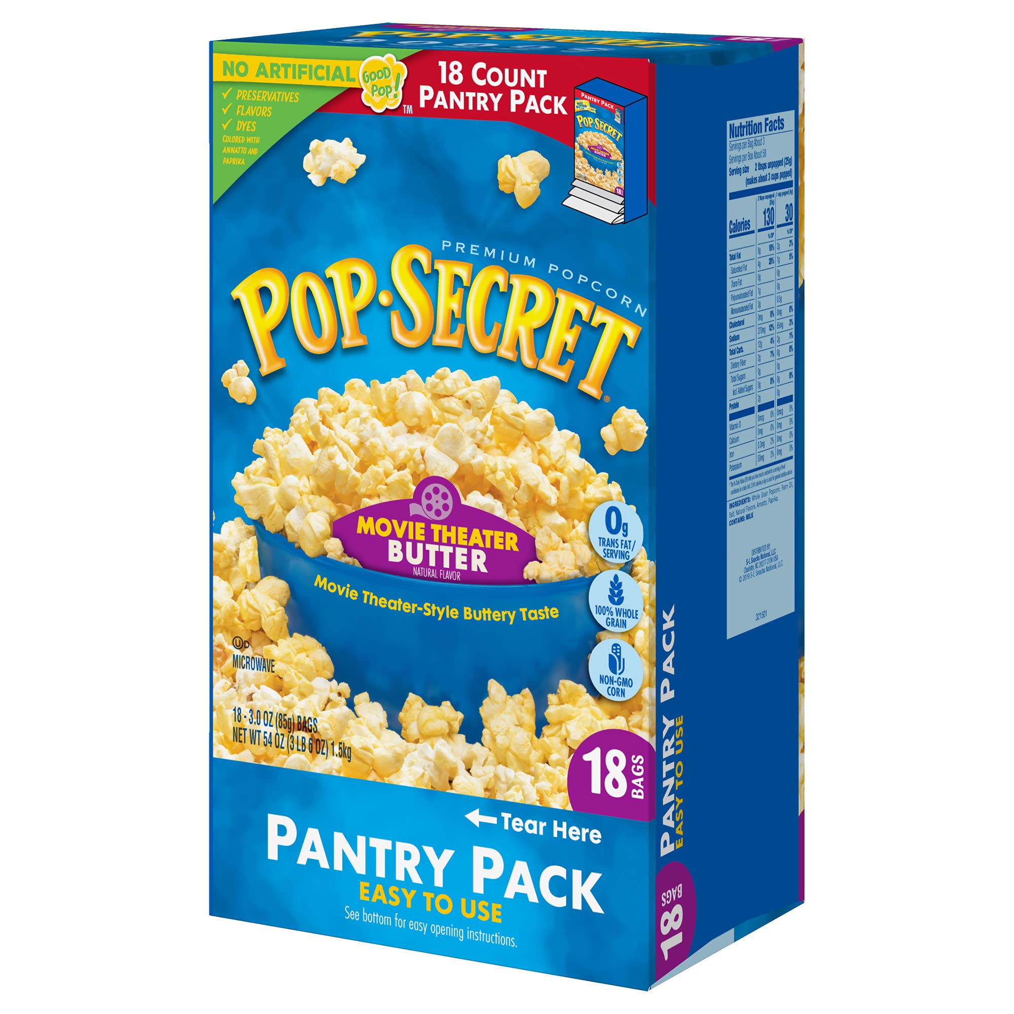 Pop Secret Microwave Popcorn - Movie Theater Butter Flavor (36 Bags, 3oz Each) - Perfect for Movie Nights, Snacking & Family Gatherings
