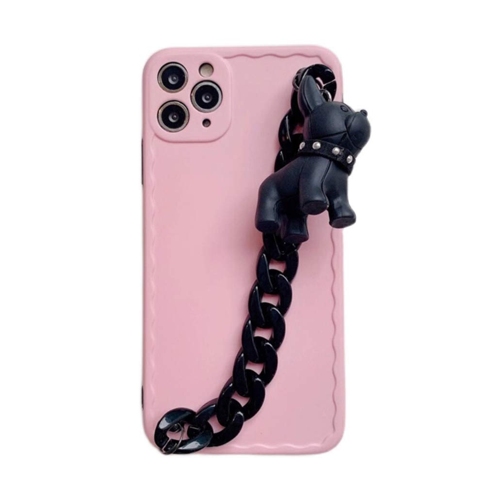 Cute Silicone Shockproof Case for iPhone 12 Pro Max with Wrist Strap & Bulldog Charm - Stylish Protective Cover for Women & Girls | Perfect for Daily Use, Work, School & Travel