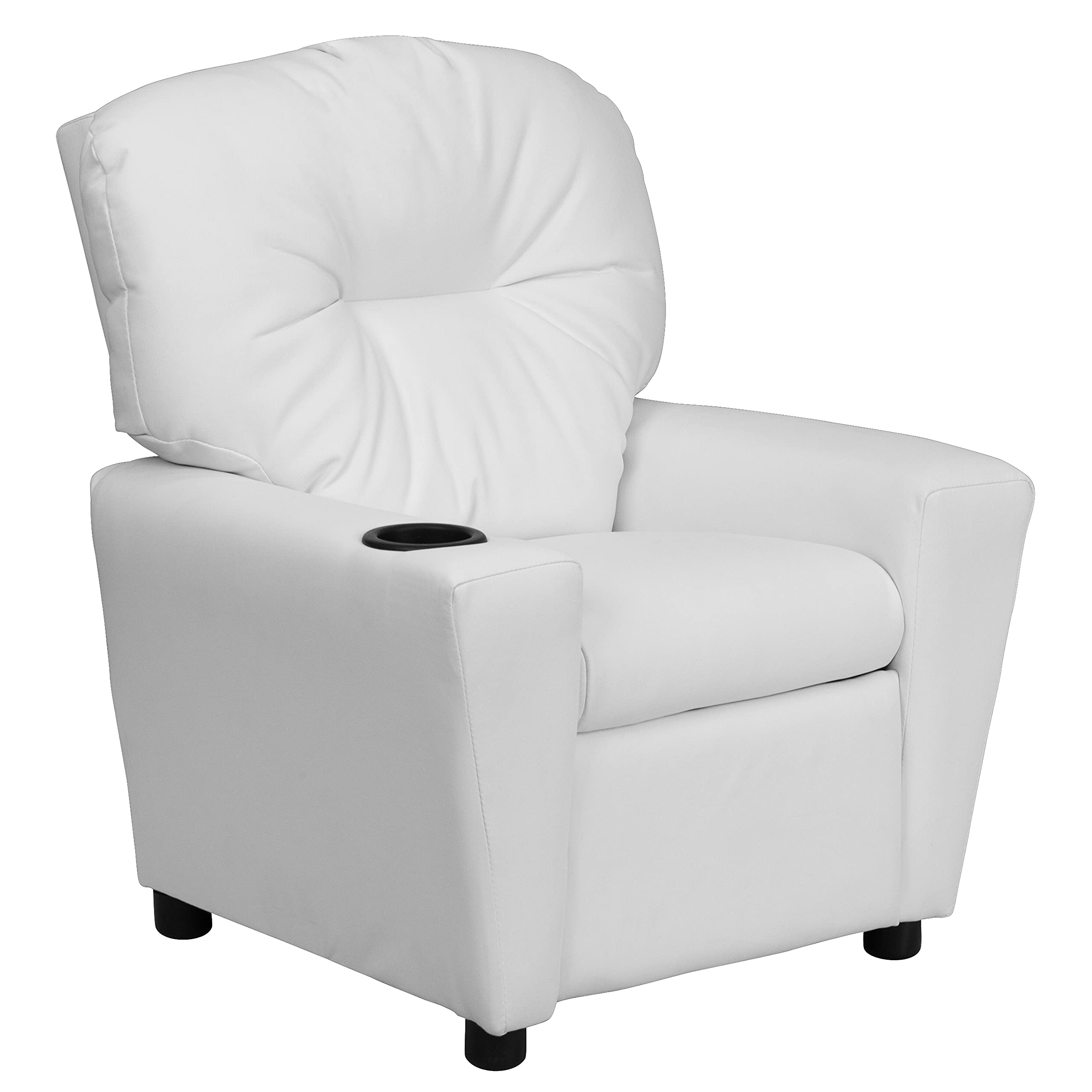 Flash Furniture Contemporary White Vinyl Kids Recliner with Cup Holder - Comfortable Children's Chair for Playroom, Bedroom or TV Room - Perfect for Reading, Gaming and Relaxing
