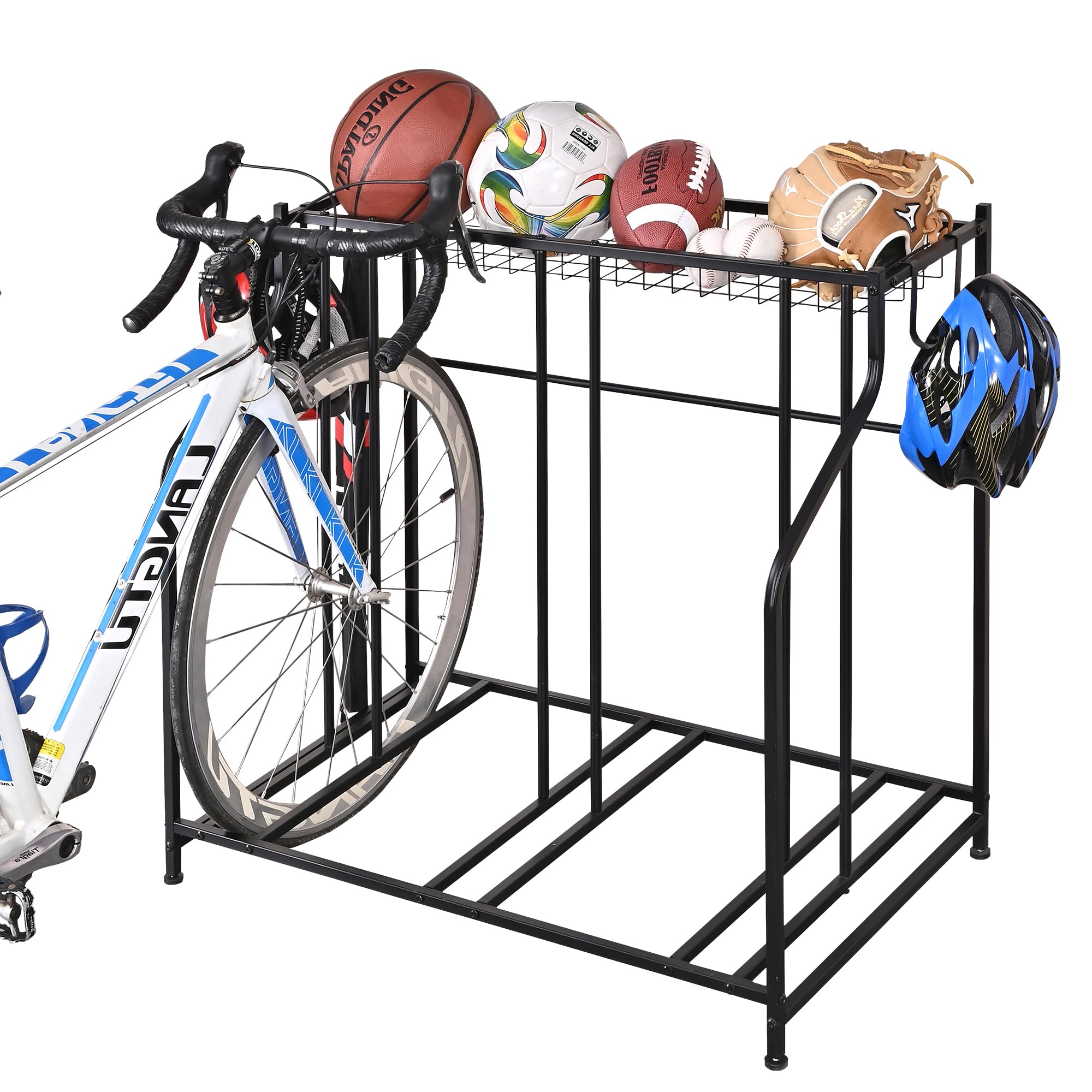 Mythinglogic 3-Bike Floor Parking Stand - Heavy Duty Free Standing Bike Rack for Garage Storage Organizer (Fits Adult & Kids Bicycles) - Perfect for Home, Garage, and Apartment Bike Organization