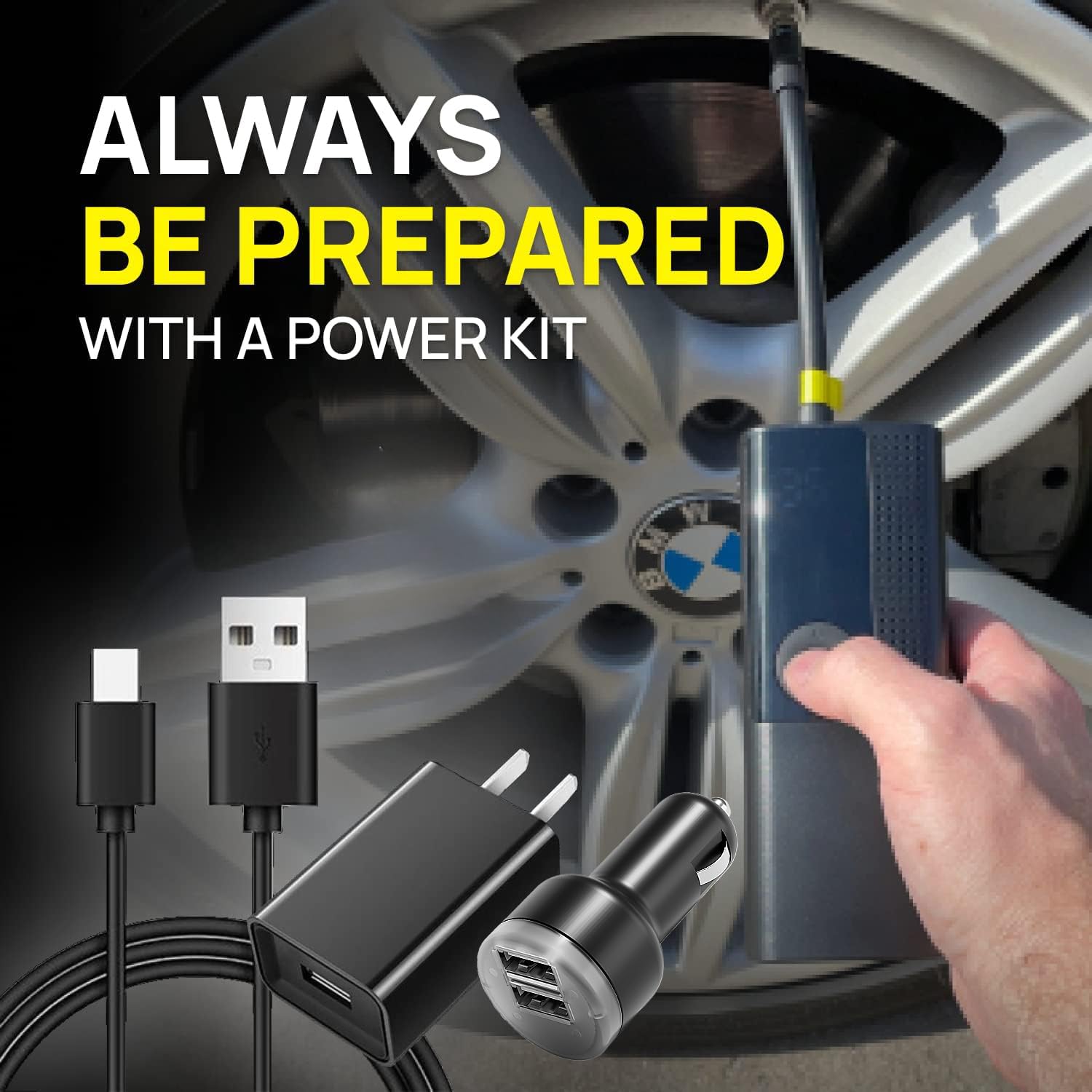 Airmoto Portable Tire Inflator - 12V Car & Home Air Compressor with Fast Charging & 3ft Lightning Cable - Perfect for Road Trips, Emergency Flat Tires & Home Vehicle Maintenance
