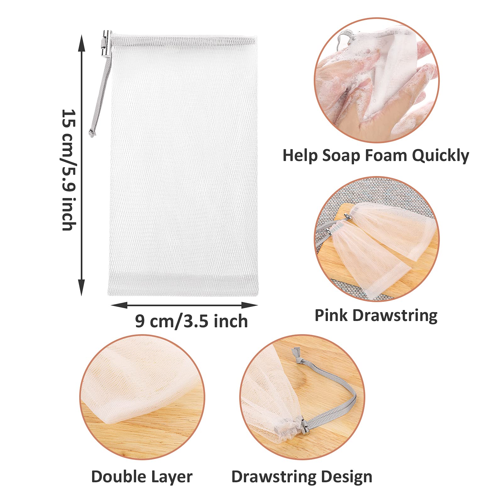 Cobahom 6-Pack Mesh Soap Bags with Drawstring - Reusable Foaming Net for Handmade Soap, Bath & Shower - Perfect for Travel & Eco-Friendly Bathing (Gray)