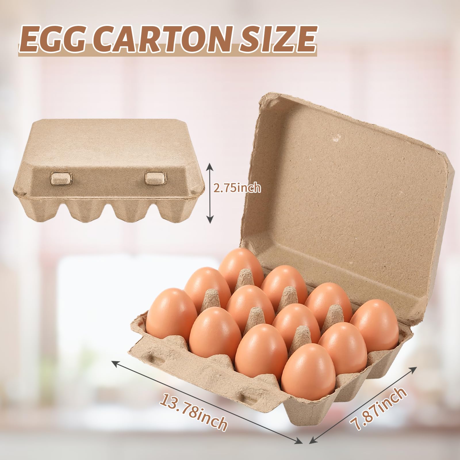 30 Pack Reusable Cardboard Egg Cartons - 3×4 Style Holds 12 Eggs, Bulk Chicken Egg Crates for Farm, Farmers Market & Home Kitchen Use