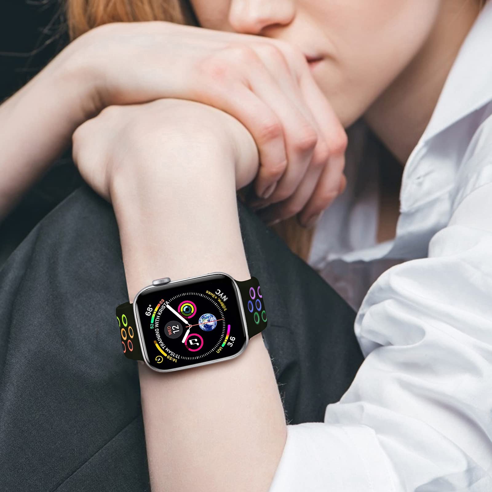 Rainbow Sport Silicone Apple Watch Bands for Women & Men - Compatible with iWatch SE Series 9/8/7/6/5/4/3/2/1 & 49mm/45mm/44mm/42mm/41mm/40mm/38mm - Soft Breathable Replacement Strap for Workout, Running & Daily Wear