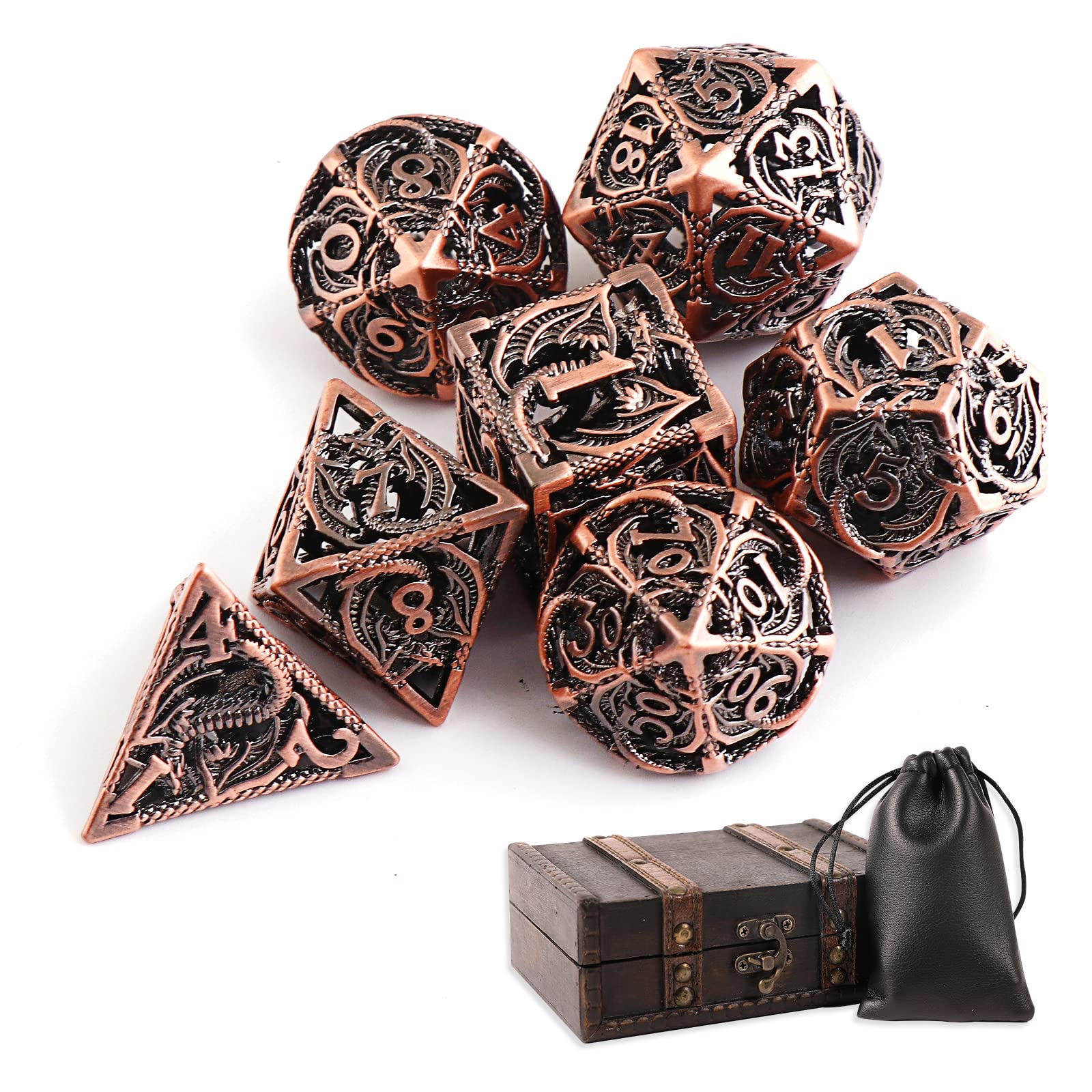 Premium Hollow Metal DND Dice Set - 7-Piece RPG Dice for Dungeons & Dragons, MTG, Pathfinder, Shadowrun & Math Teaching (Includes D4, D6, D8, D10, D12, D20) - Luxury Multi-Sided Tabletop Gaming Dice with Gift Box - Perfect for D&D Campaigns, Collectors & Gift Giving
