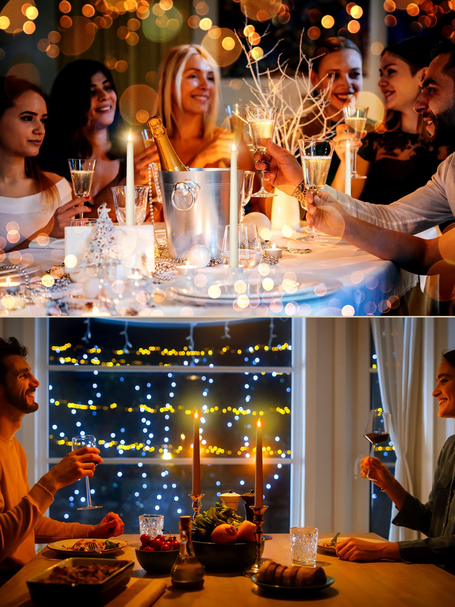 100 Pcs Flameless LED Taper Candles 11 Inch - Battery Operated Ivory Candles for Candlesticks - Flickering Effect for Halloween, Christmas, Birthday, Wedding Party Decorations - Safe & Reusable Indoor/Outdoor Lighting