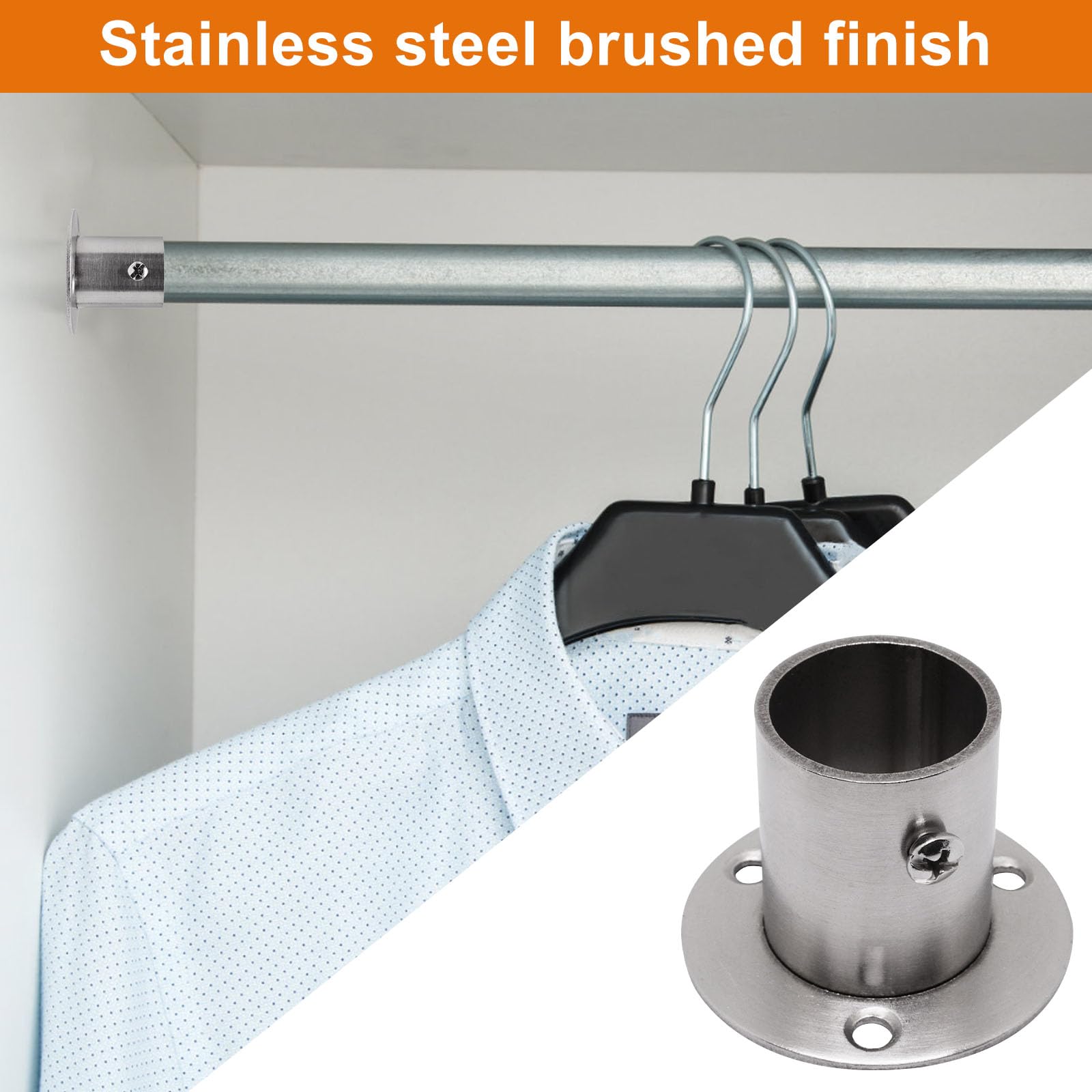 4PCS Heavy Duty Stainless Steel Closet Rod Brackets - 1-1/4 Inch High Flange O-Shaped Pole Sockets with Screws for Wardrobe, Curtain & Shower Rod Installation (Silver) - Perfect for Bedroom Closets, Walk-in Wardrobes and Bathroom Shower Curtain Hanging