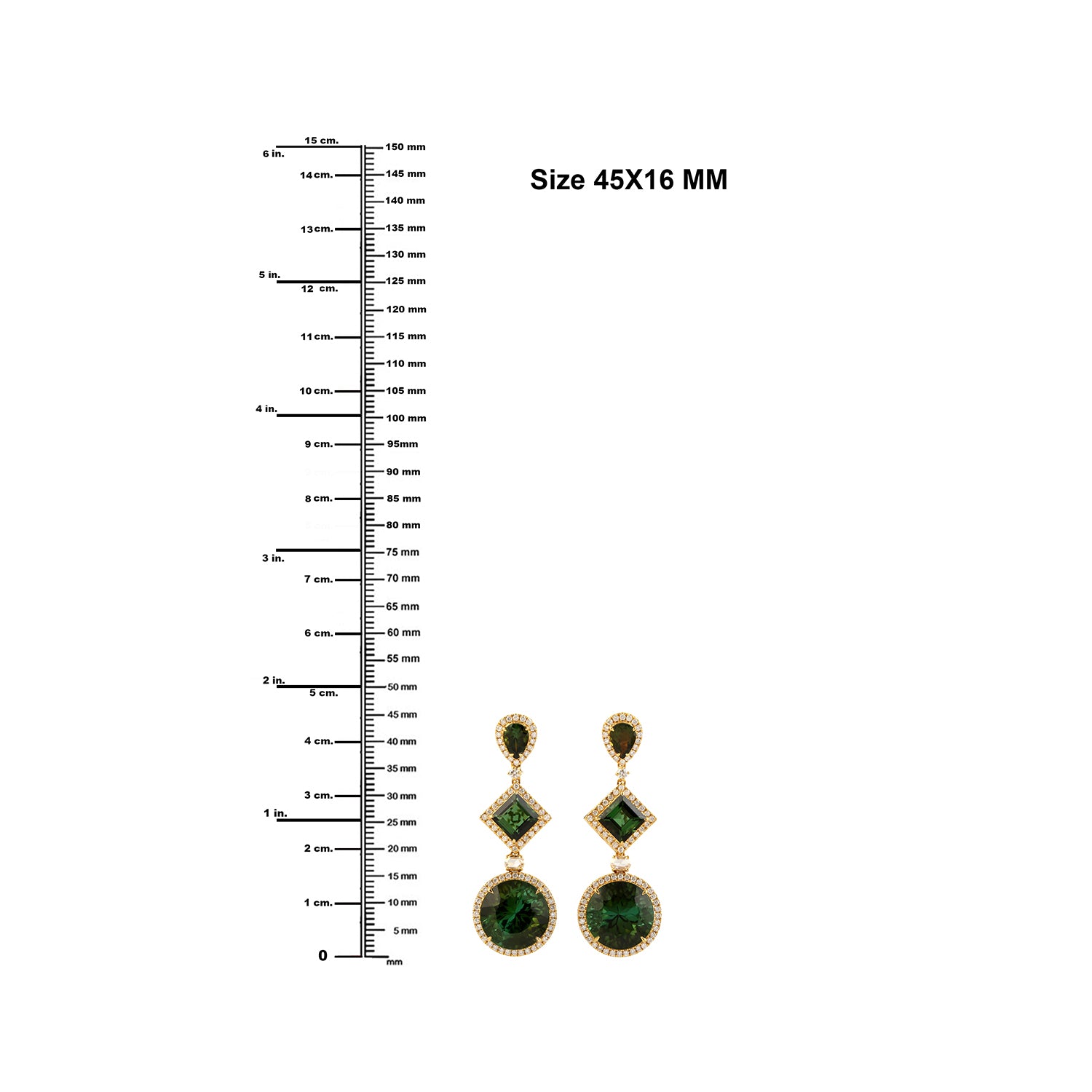 18K Yellow Gold Green Tourmaline Gemstone Pave Diamond Drop Dangle Earrings for Women - Perfect for Weddings, Parties & Special Occasions