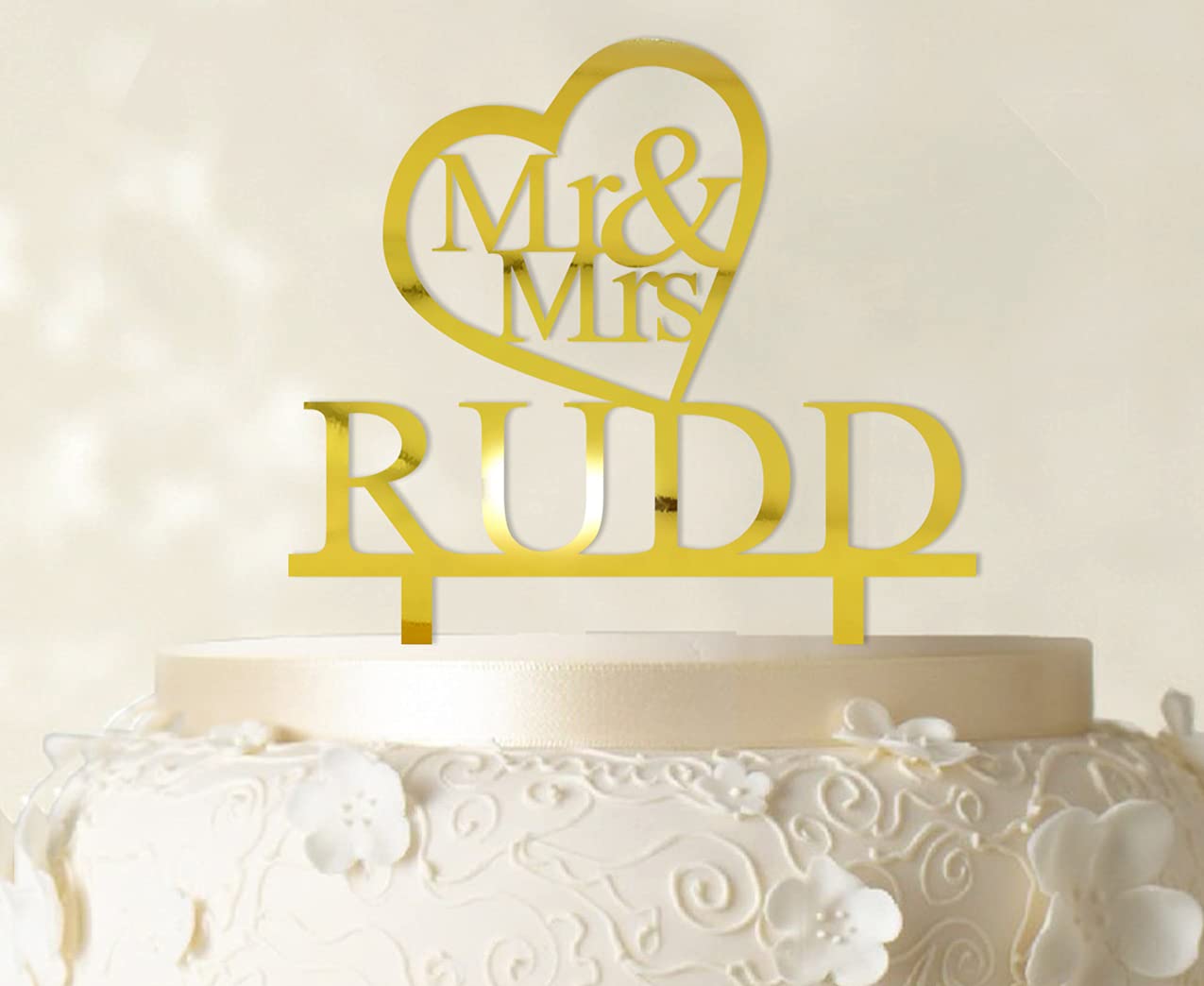 Personalized Mr and Mrs Wedding Cake Topper - Mirror Gold Cake Decorations (5