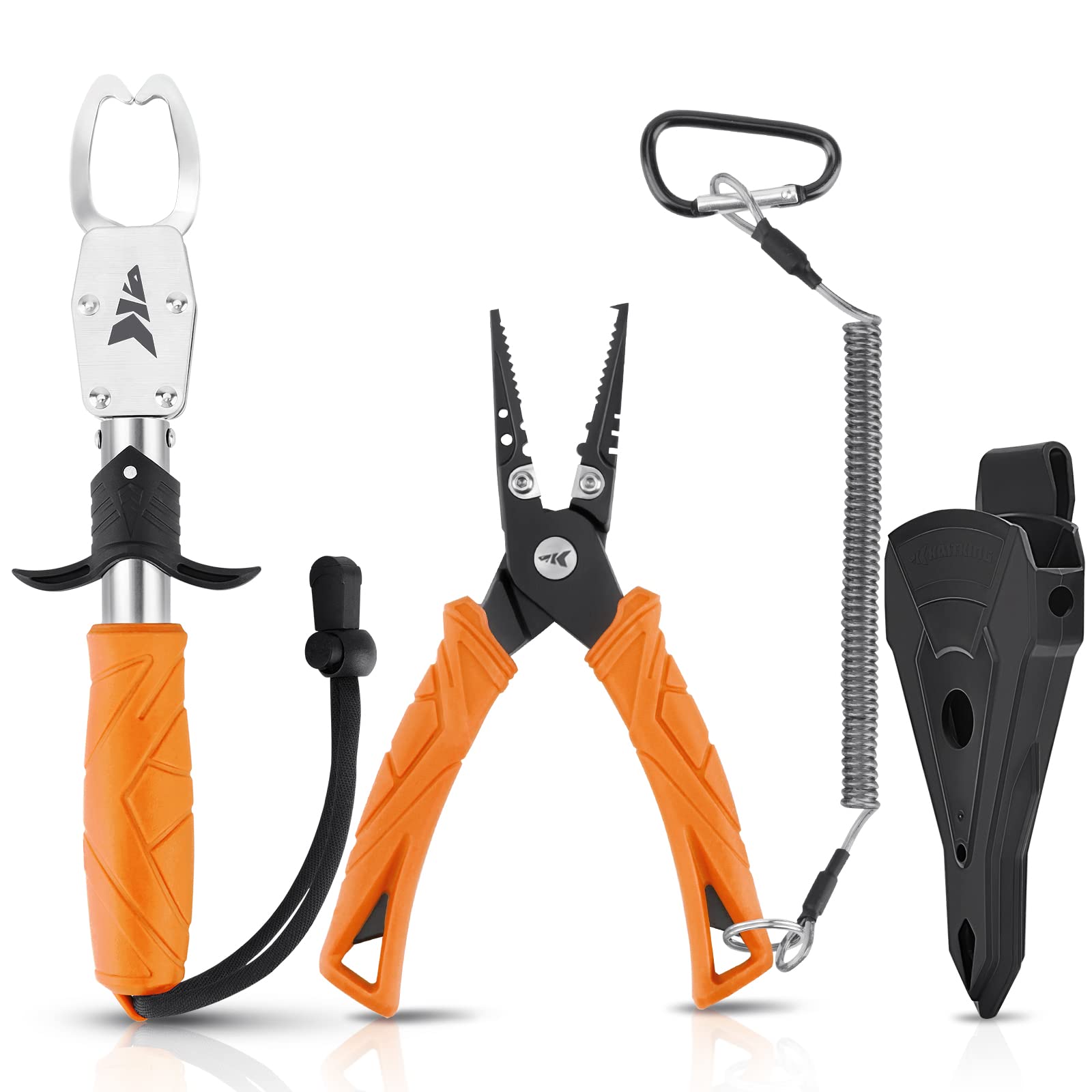 **KastKing Saltwater Resistant Fishing Pliers & Fish Lip Gripper Combo with Rubber Handle, Lanyard, Line Cutter & Hook Remover – Durable Fishing Gear for Saltwater, Freshwater & Ice Fishing – Perfect Gift for Anglers**