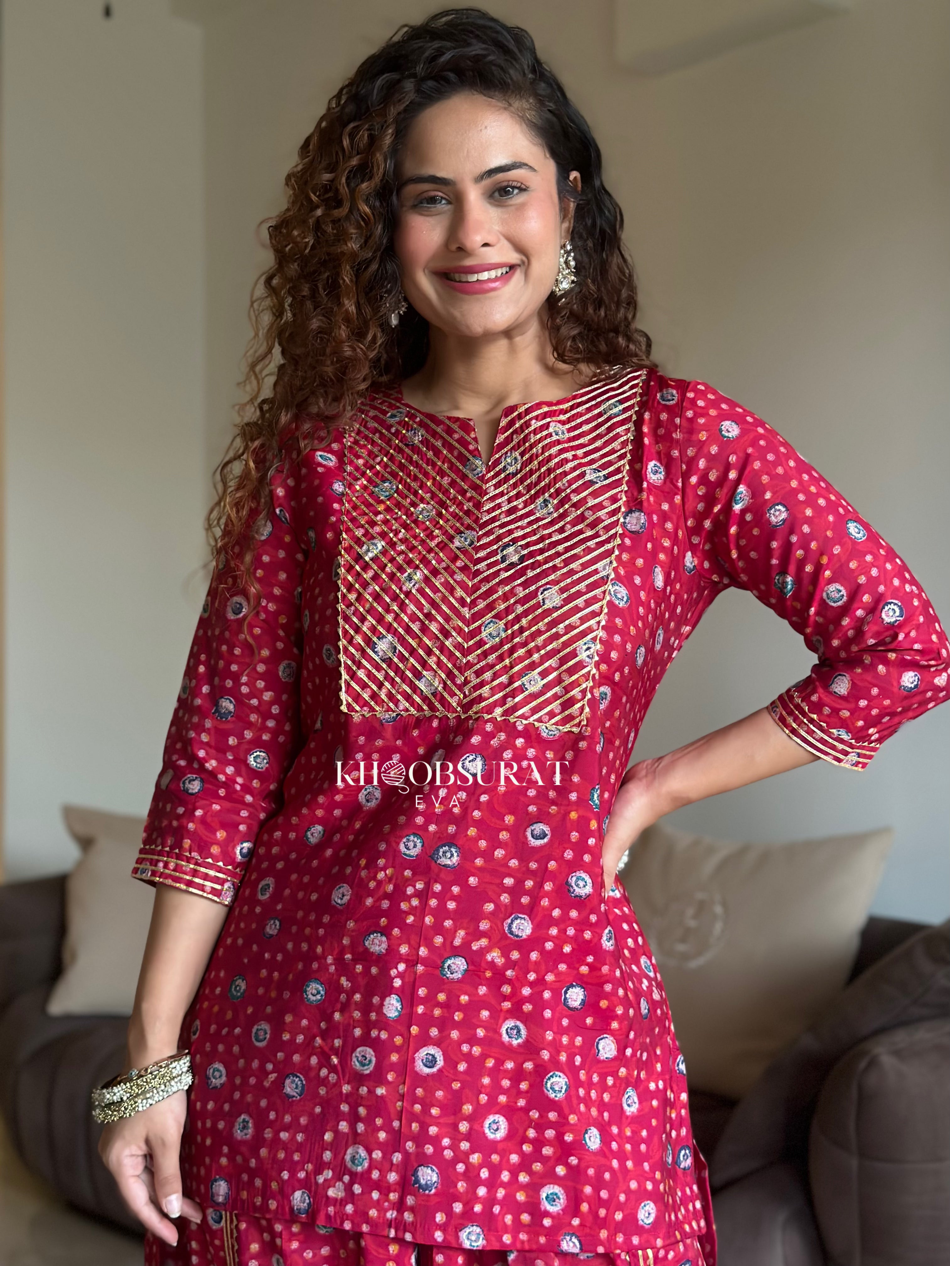 RiddhiSiddhi Red Festive Wear Coord Set for Women | Traditional Indian Ethnic Outfit | Perfect for Diwali, Weddings & Special Occasions