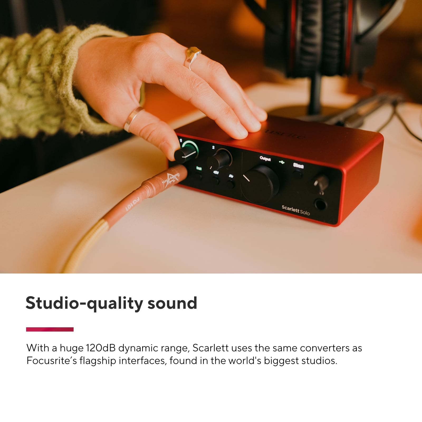 Focusrite Scarlett Solo Studio 4th Gen USB Audio Interface Bundle with Condenser Mic & Headphones - Perfect for Recording, Songwriting, Podcasting, Home Studio & Live Streaming | Ideal for Musicians, Singers & Content Creators