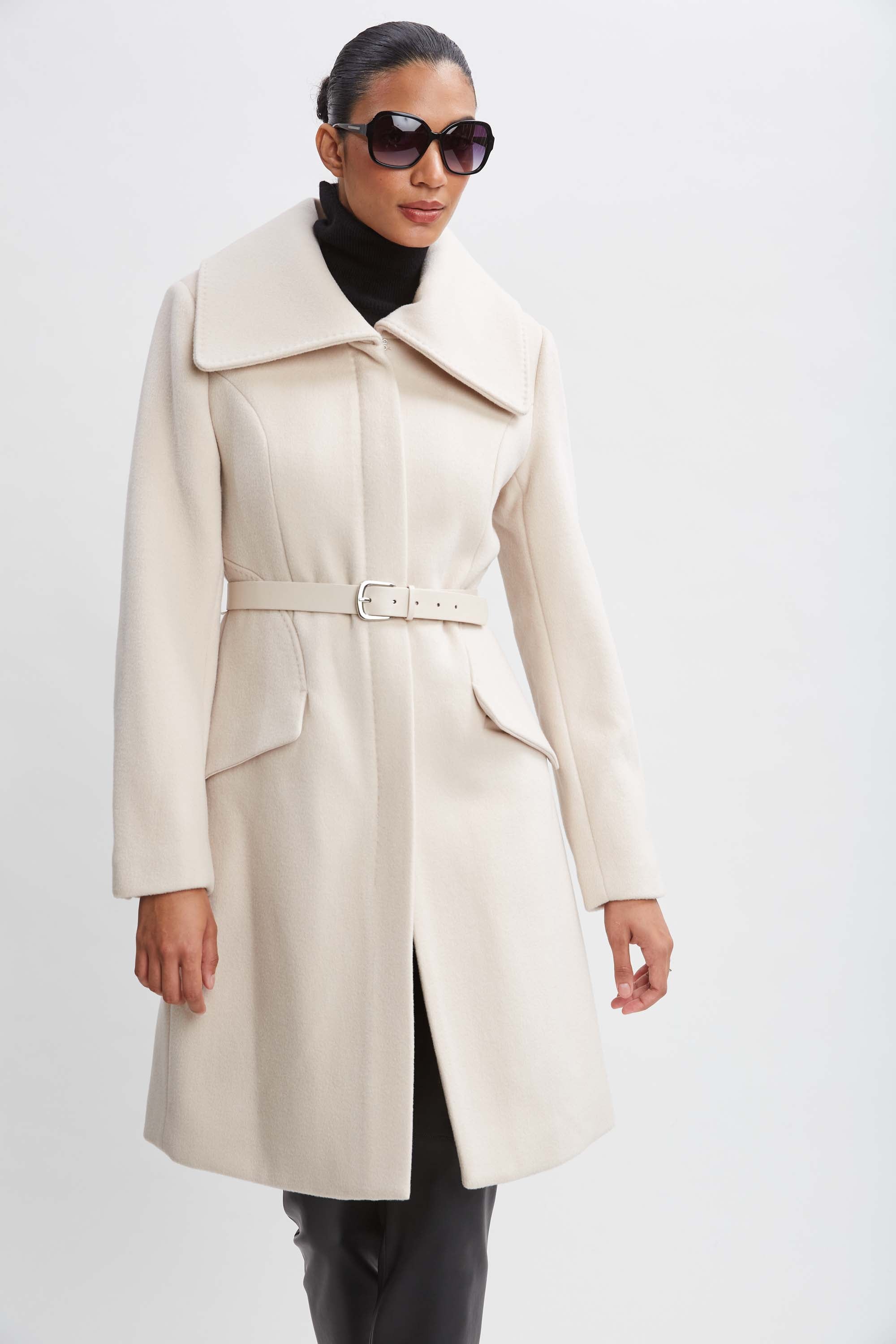 Wool Belted Panel Coat for Women - Stylish Winter Trench Coat with Waist Belt - Perfect for Office, Travel & Formal Occasions