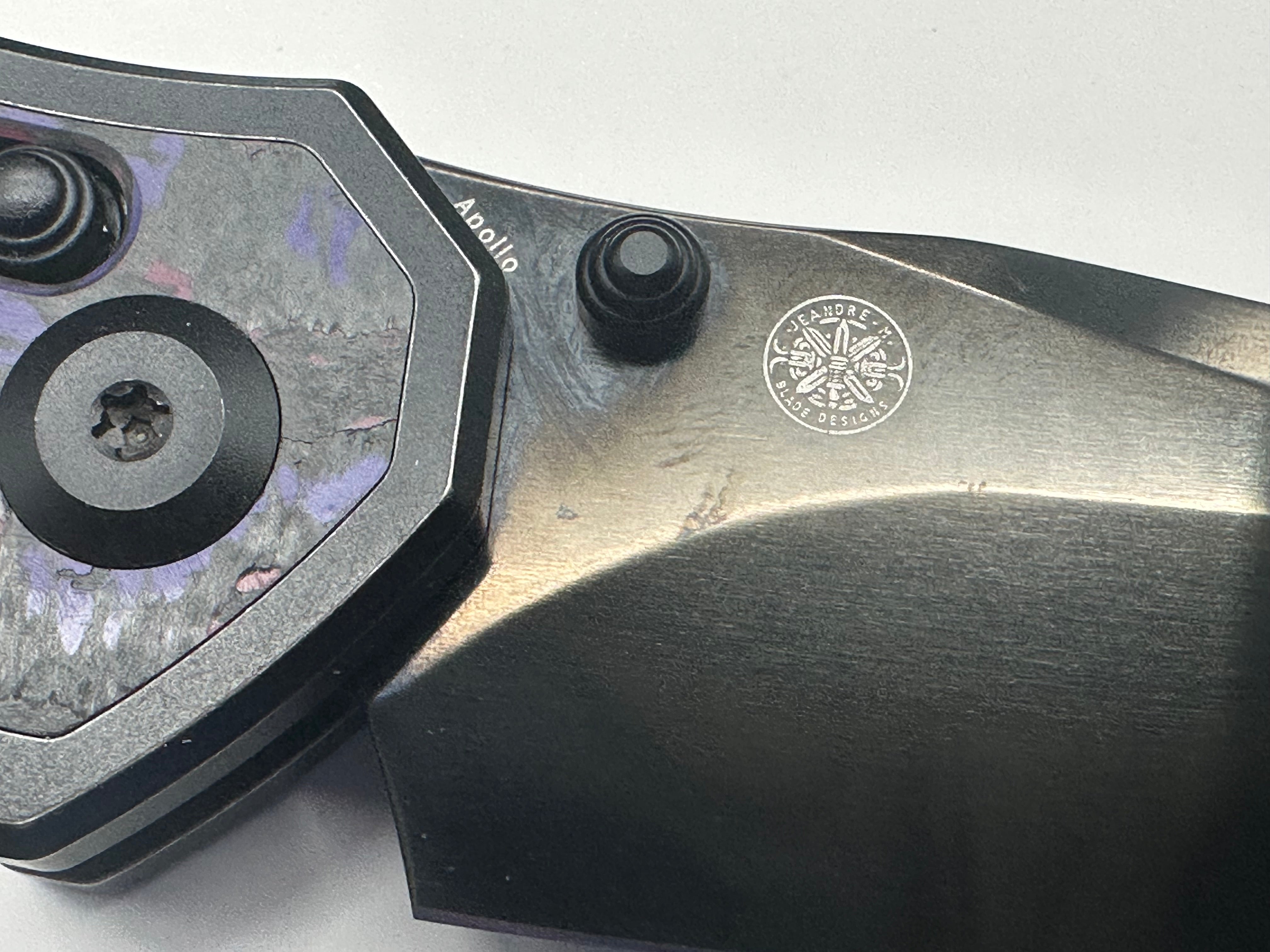 KANSEPT APOLLO Folding Pocket Knife - Blackwash Titanium & Purple Haze Fatcarbon Handle, S35VN Blade with Mirror DLC Coating - EDC, Outdoor, Camping, Survival Gear