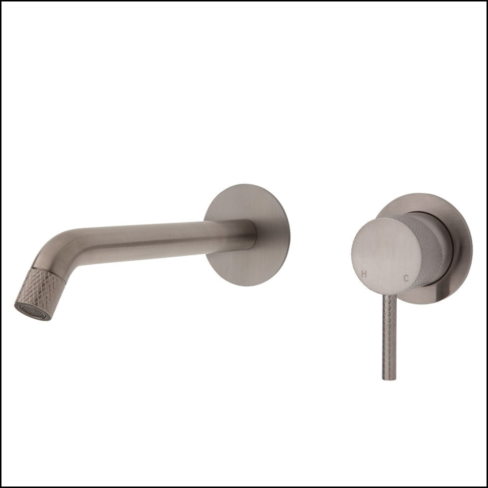 FIENZA Brushed Nickel Wall Mounted Bathroom Basin Mixer Set with Small Round Plates - 160mm Spout (Model 231104BN) - Perfect for Modern Bathrooms & Powder Rooms