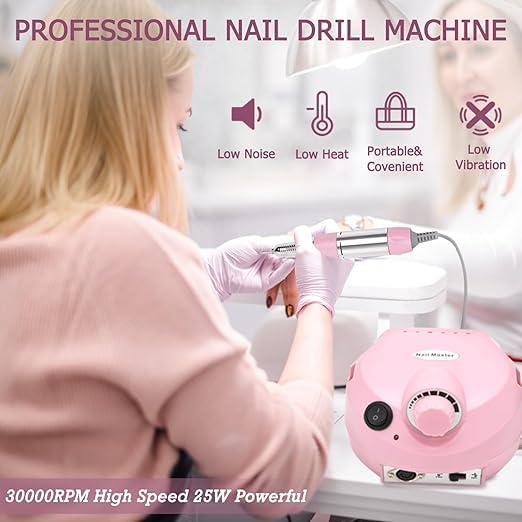 30000RPM Professional Electric Nail Drill Machine - Cordless Efile for Acrylic, Gel & Dip Powder Nails | Includes 6 Sanding Bands & 6 Drill Bits | Perfect for Home Salon, Manicures & Pedicures | Ideal for Nail Artists & DIY Enthusiasts
