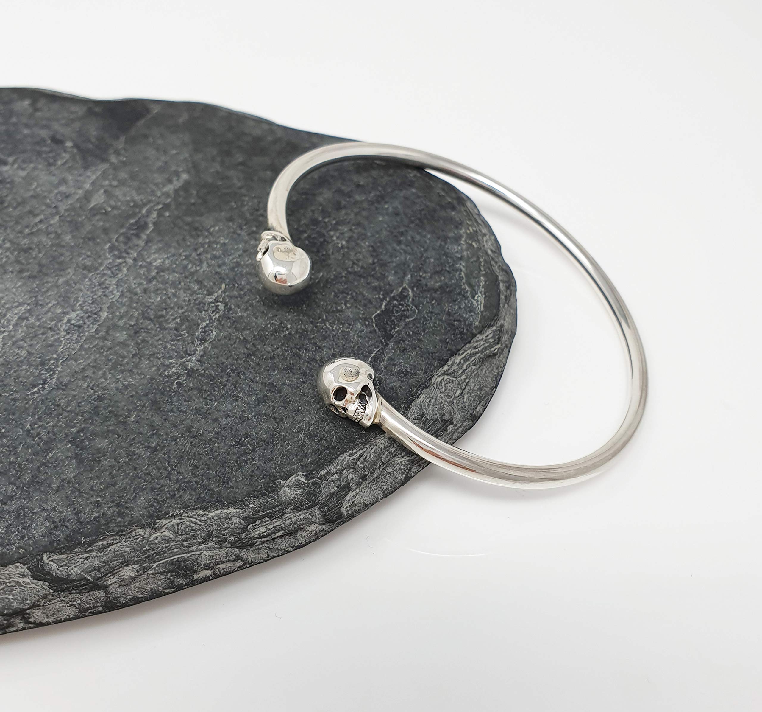 Handcrafted 925 Sterling Silver Skull Bangle Bracelet for Women | Unique Gothic Jewelry | Perfect for Halloween, Punk Fashion & Boho Style Outfits
