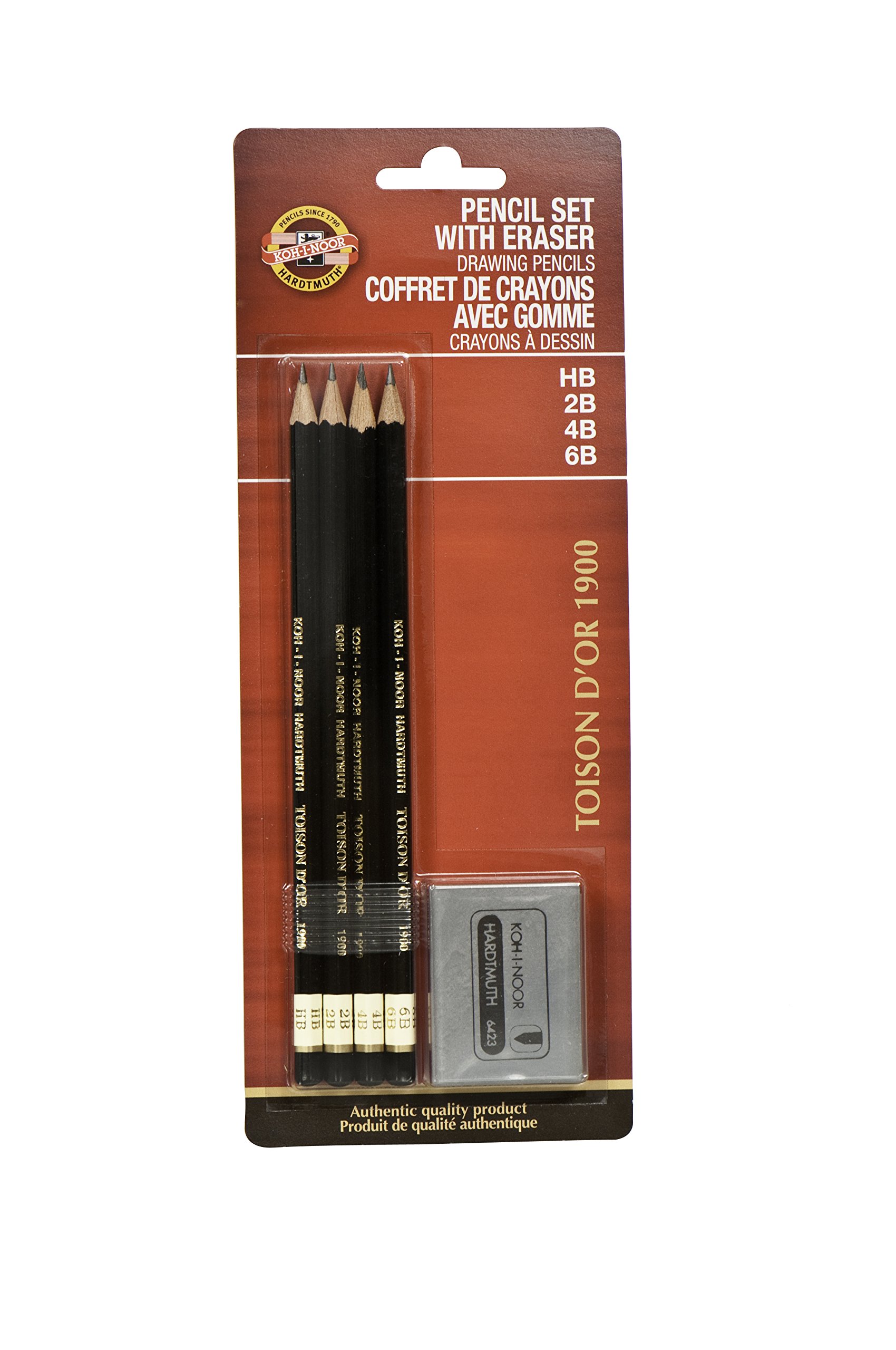 Koh-I-Noor Toison d'Or Graphite Pencil Set with Kneaded Eraser - 4 Degrees (4 Pencils per Pack) FA1900.4SET - Perfect for Sketching, Drawing & Art Projects