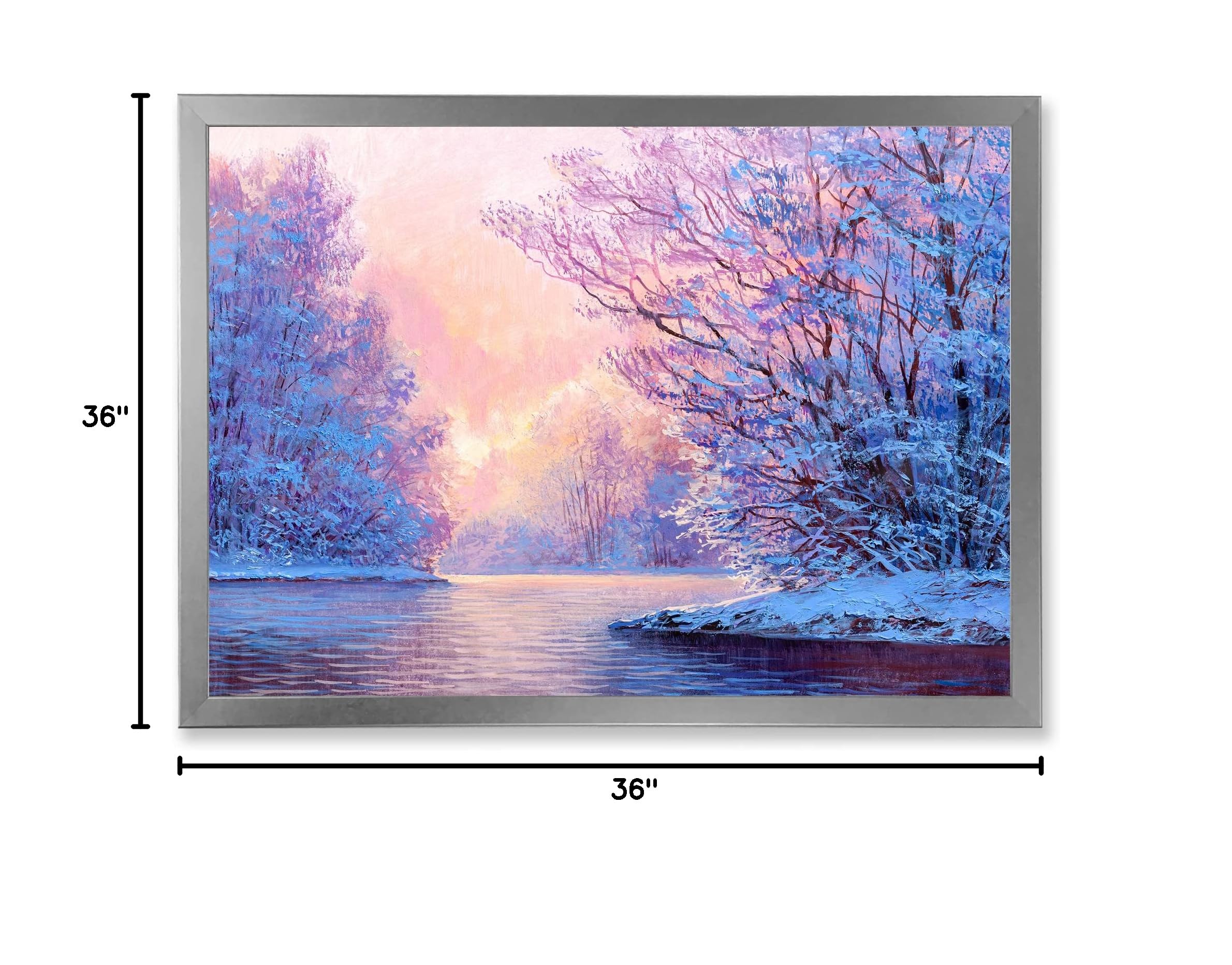 Winter Landscape With The River - Original Lake House Framed Wall Art Painting for Living Room, Bedroom & Office Decor