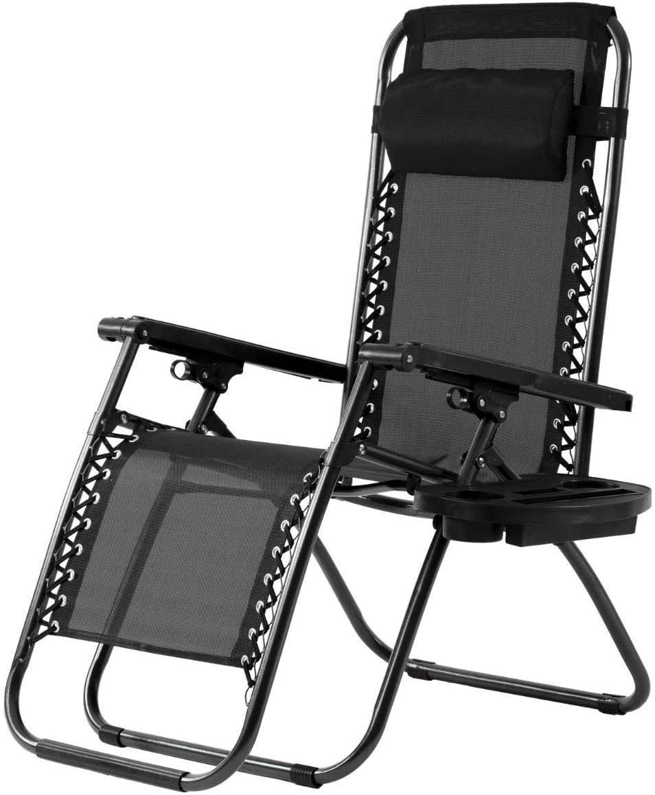 Zero Gravity Lounge Chair - Portable Folding Outdoor Patio Recliner with Cup Holder, Breathable Mesh Fabric & Detachable Headrest - 250lbs Weight Capacity Adjustable Anti-Gravity Chair for Backyard, Beach, Pool, Lawn & Camping - Perfect for Relaxing, Sunbathing and Outdoor Lounging