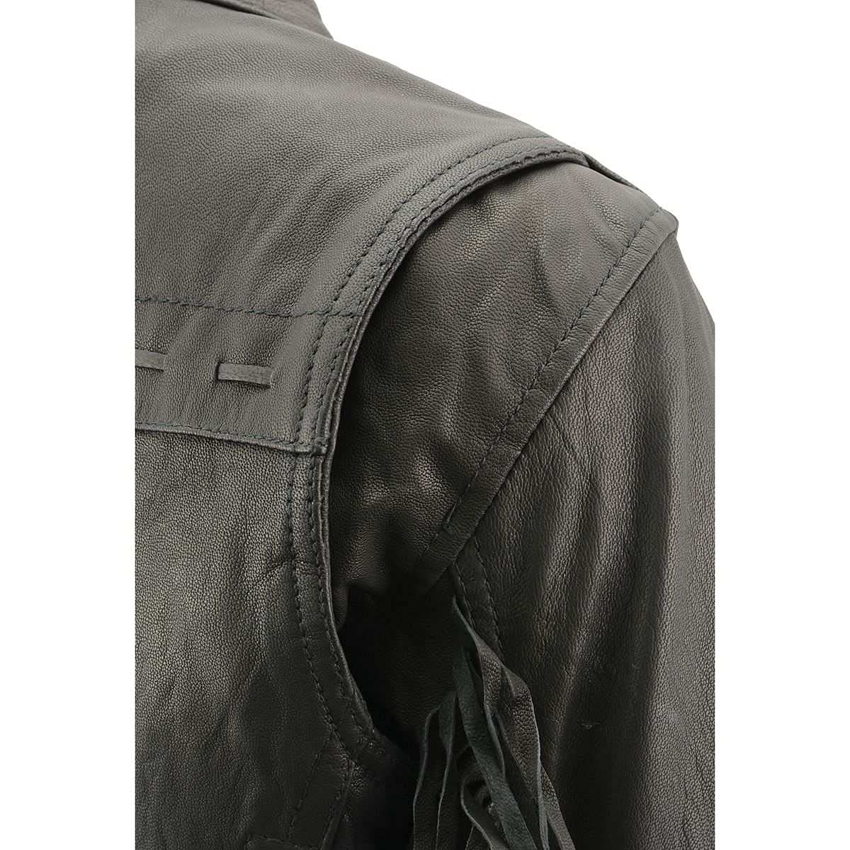 Milwaukee Leather MLL2565 Women's Black Fringed Lightweight Leather Racer Motorcycle Jacket - Stylish & Comfortable for Riding & Casual Wear
