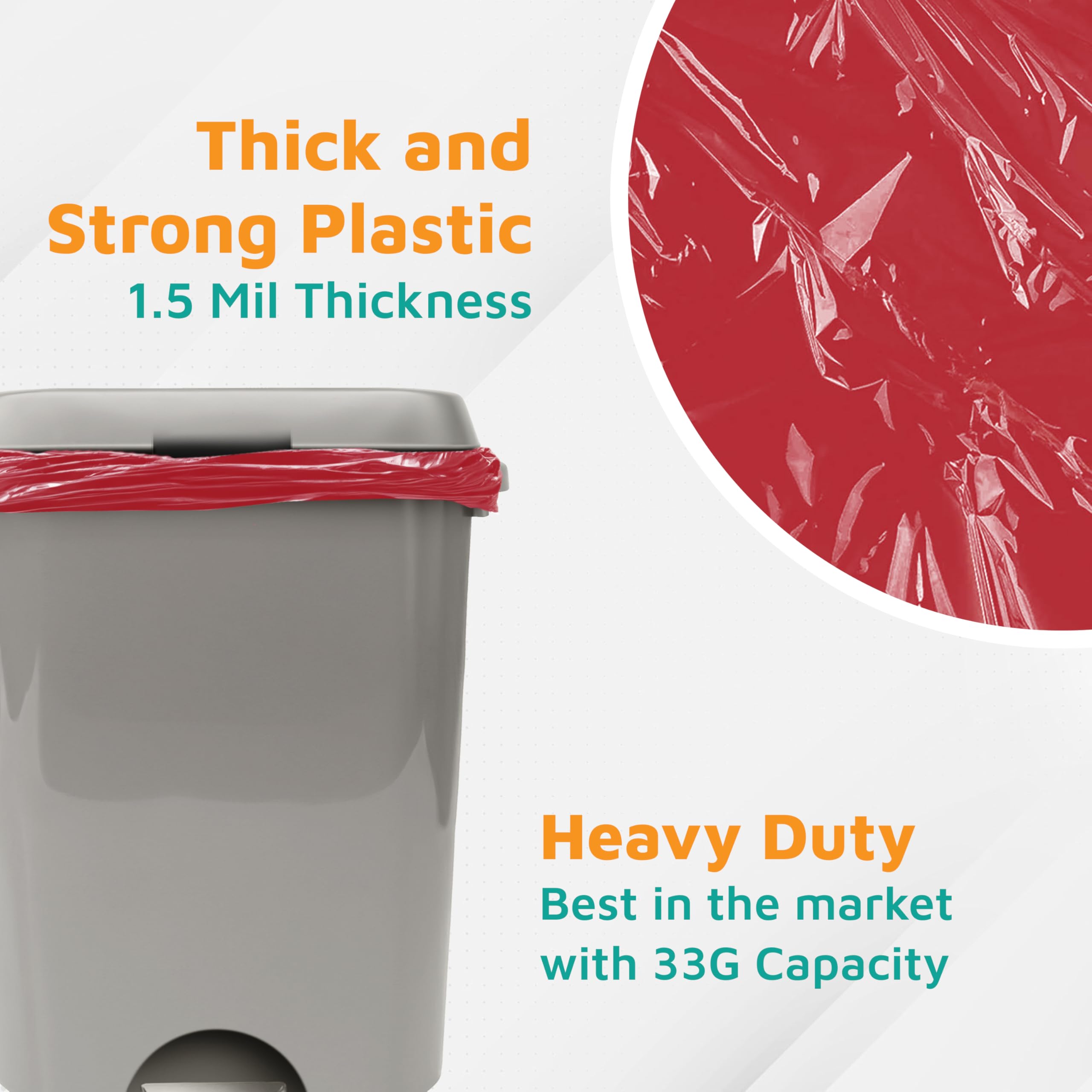 Heavy Duty 33-Gallon Trash Bags - 1.5 Mil Thick Large Kitchen Garbage Bags (33
