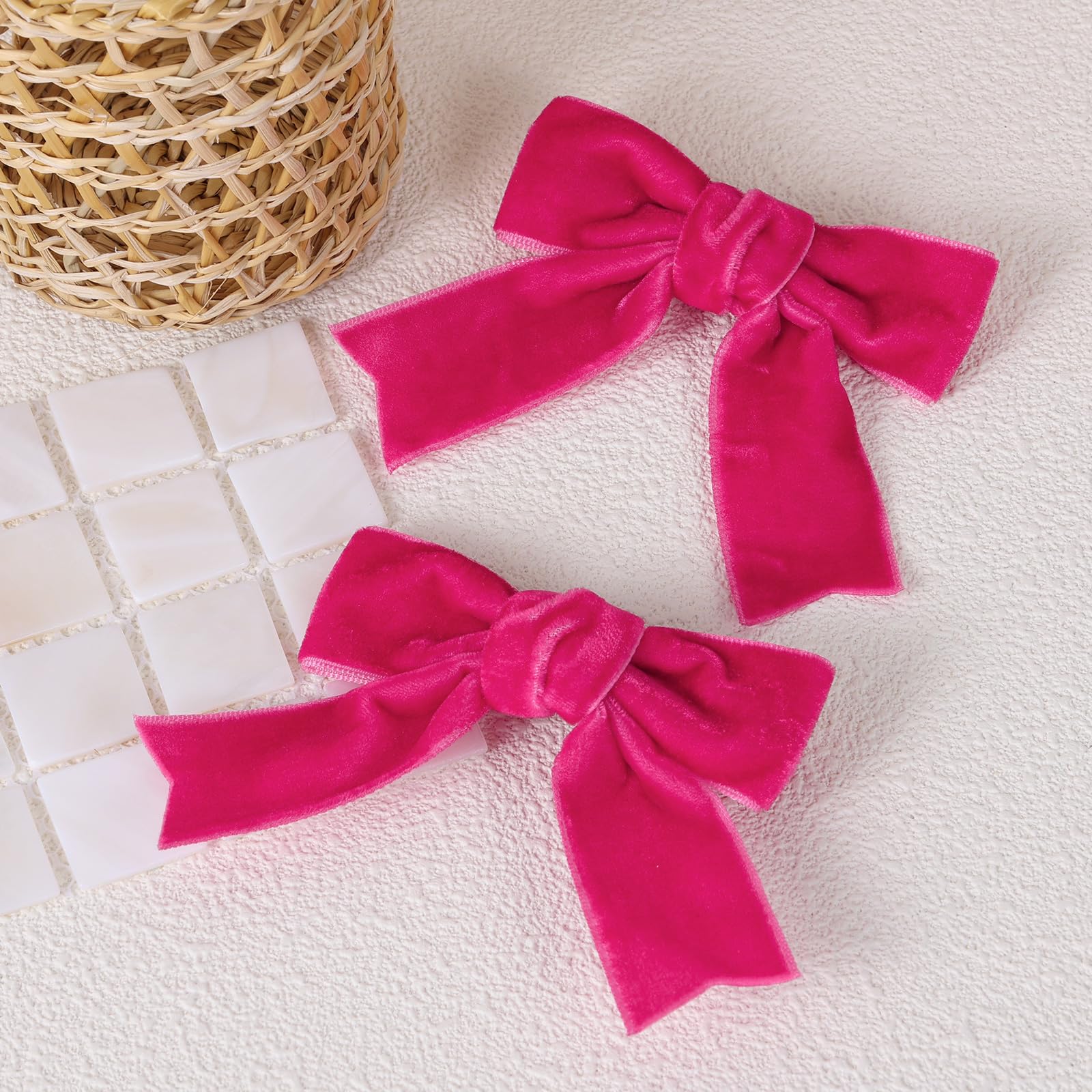 Hot Pink Velvet Hair Bows for Girls - 3