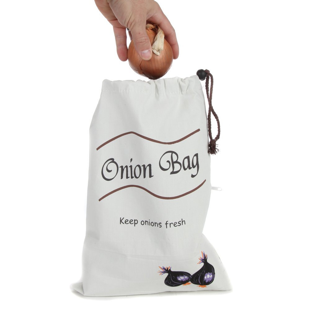 Home-X White Drawstring Vegetable Storage Bag - Keeps Onions Fresh Longer (10lbs Capacity) | Perfect for Kitchen Pantry, Grocery Shopping & Produce Organization