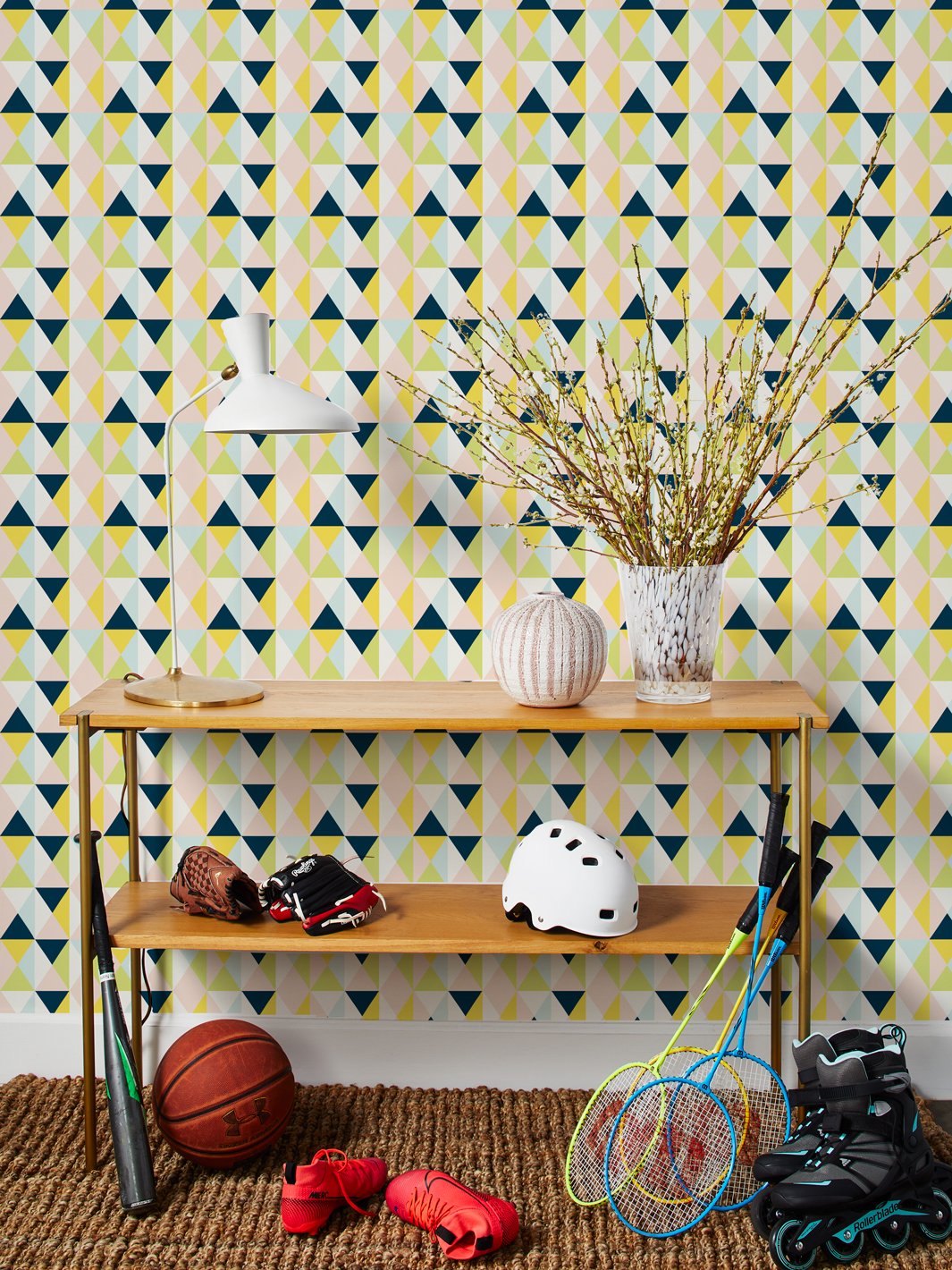 Fisher Price™ 'Geo' Navy Peach Wallpaper - Modern Geometric Peel & Stick Wallpaper for Nursery, Kids Room & Home Decor
