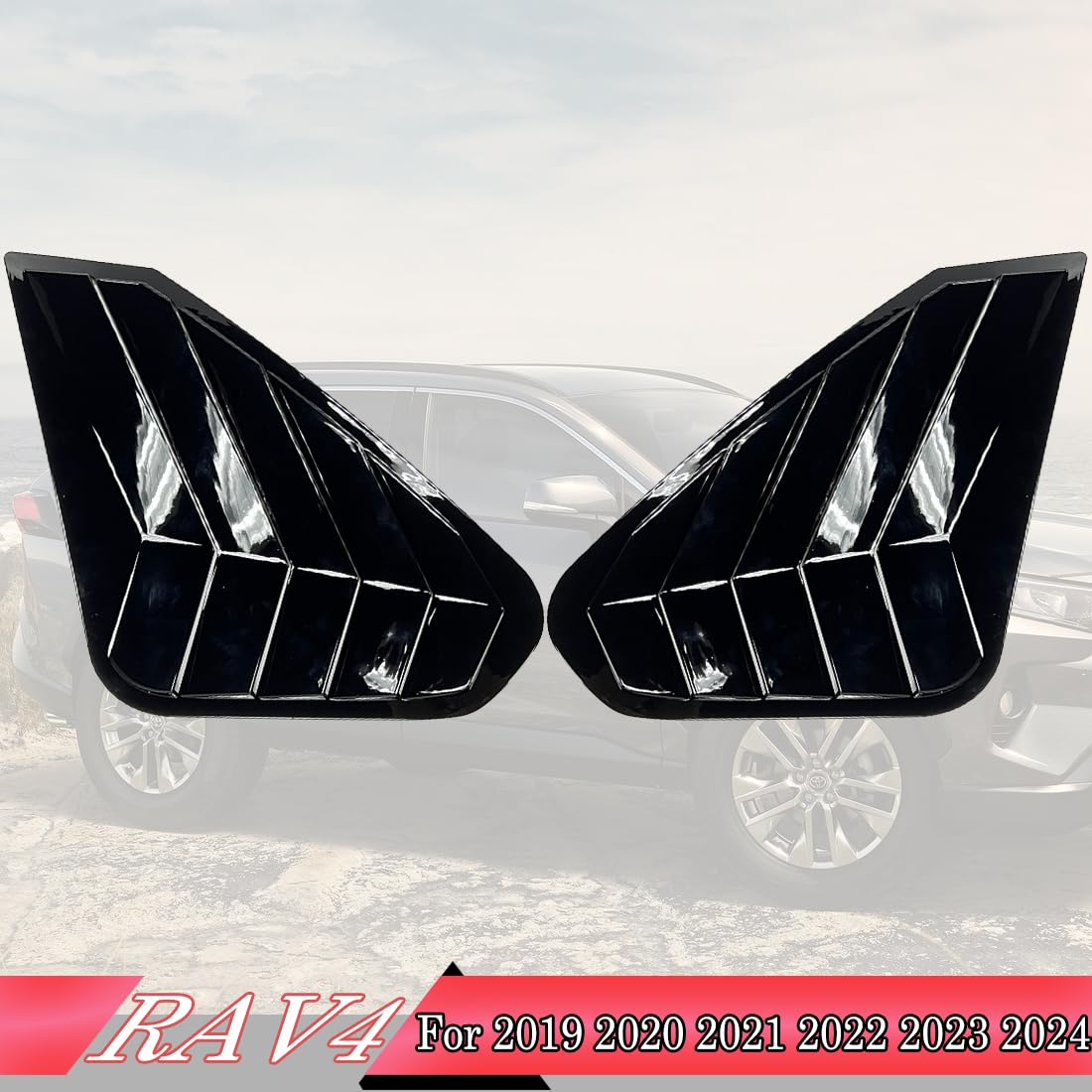 MUXEE 2Pcs ABS Side Vent Window Louvers for Toyota RAV4 2019-2024 | Sporty Exterior Trim Accessories | Bright Black Decorative Covers | Enhances Vehicle Style & Aerodynamics