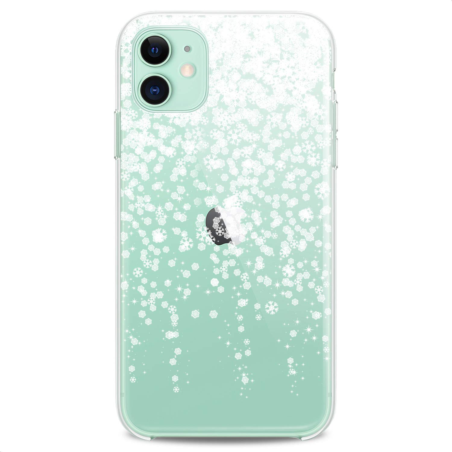 Premium TPU Phone Case for iPhone 16/15/14/13/12/11 Pro Max/Plus/Mini/XS/XR/X/8/7/6/SE - Flexible Silicone Protective Cover with Winter Snowflake & Star Design in Frost White - Perfect for Everyday Use, Office & Holiday Gifting
