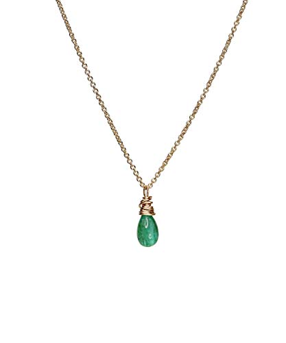 Genuine Dainty Emerald Gemstone Teardrop Necklace - May Birthstone Jewelry for Women, Elegant Birthday Gift & Back to School Present - Perfect for Weddings, Anniversaries & Special Occasions