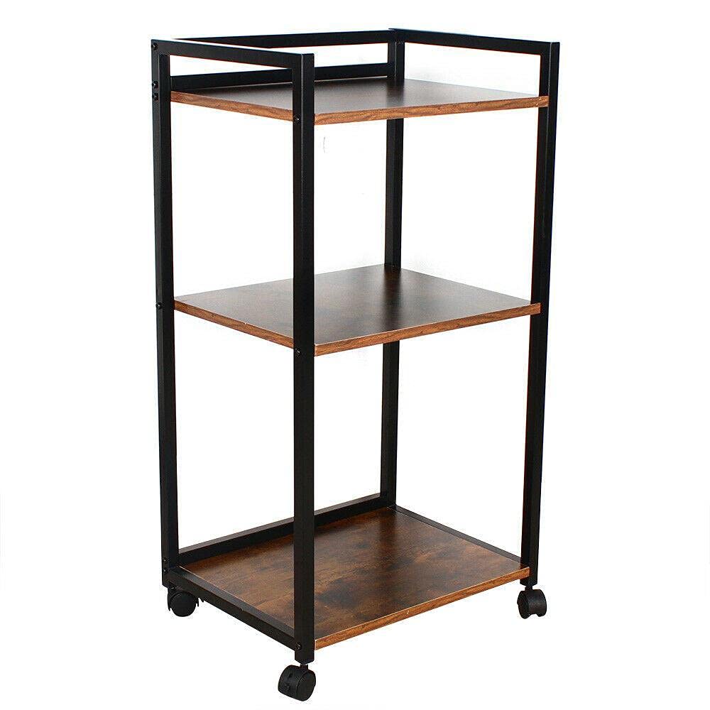 3-Tier Wooden Microwave Cart with Wheels - Rolling Kitchen Storage Shelf Organizer for Microwave, Baking Supplies & Small Appliances - Space-Saving Kitchen Accessory for Small Apartments & Dorms