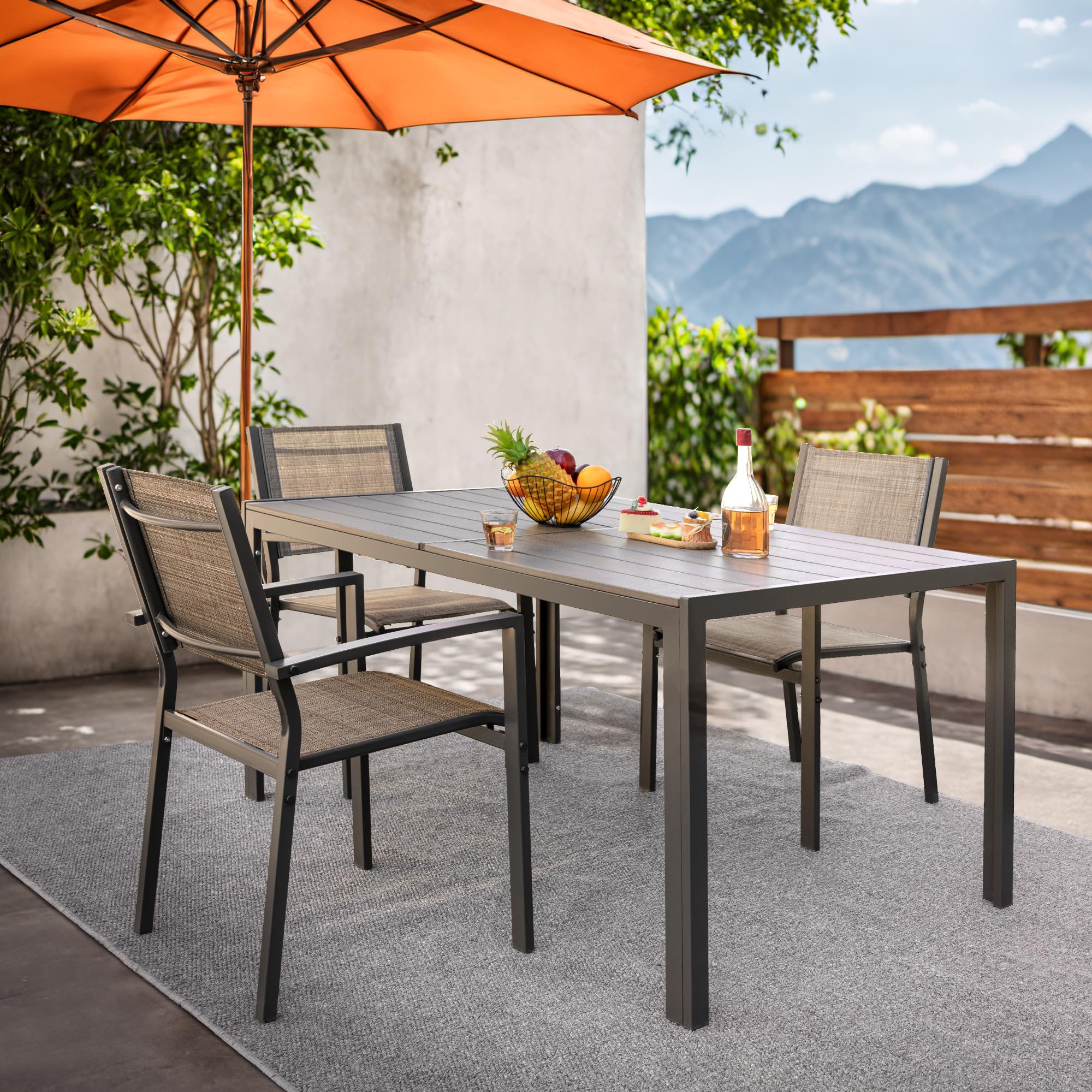 Rankok 35 x 59 Inch Outdoor Dining Table for 6 - Rust-Proof Rectangular Patio Table with Metal Frame - Perfect for Garden, Balcony, Poolside, Lawn & Backyard Entertaining