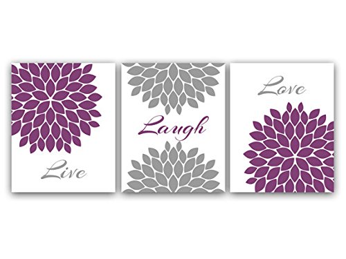 Live Laugh Love Purple Wall Art - Floral Burst Bathroom Decor | Gray & Purple Bedroom Wall Painting - HOME22 | Perfect for Home, Office & Gift Giving