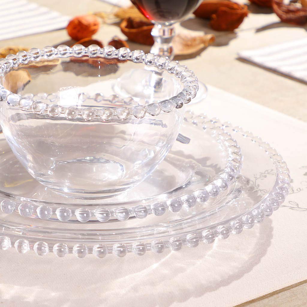 4-Piece Glass Dinner Plate Set with Beaded Edge - 10.4