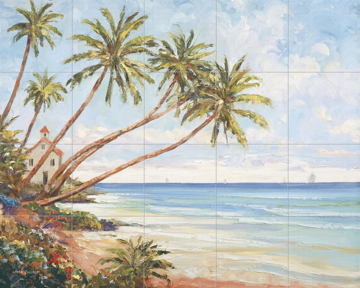 John Zaccheo Coastal Light Ceramic Backsplash Tile Mural - Beach Scene & Seaside Ocean Design for Kitchen, Bathroom & Shower - Perfect for Coastal, Nautical & Beach House Decor